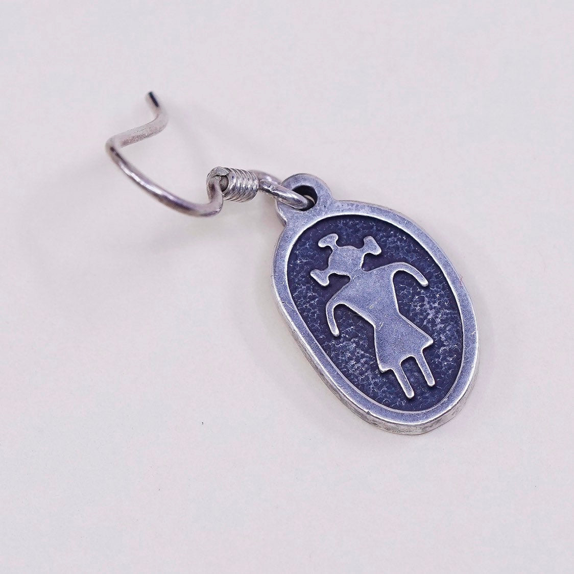 vtg Native American hopi sterling silver handmade earrings 925 figure tag drops