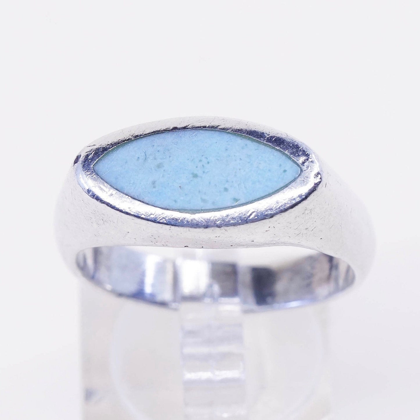 sz 9.25, vtg Sterling silver handmade ring, modern 925 band w/ turquoise