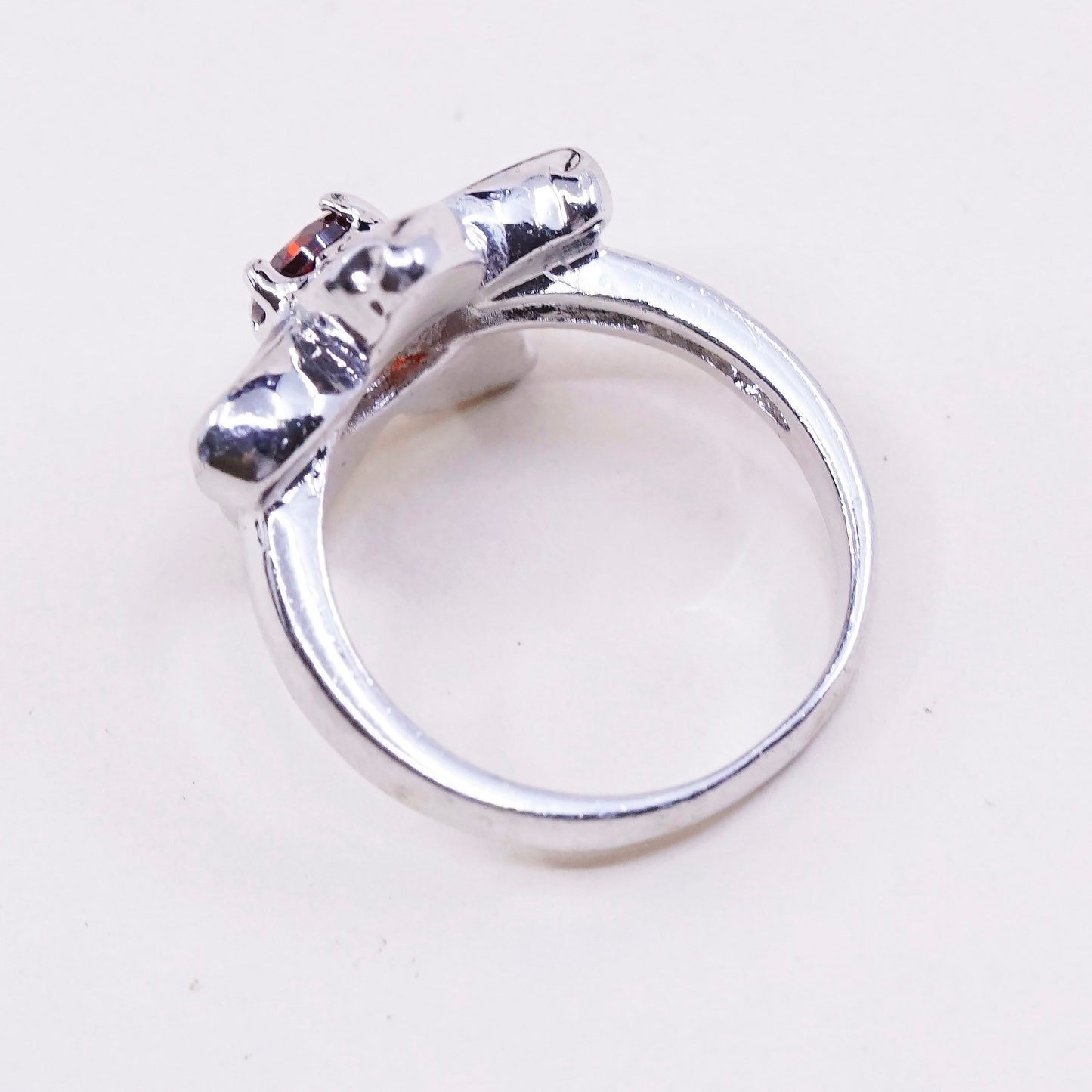 sz 6, Sterling 925 silver handmade flower ring w/ fire opal and ruby