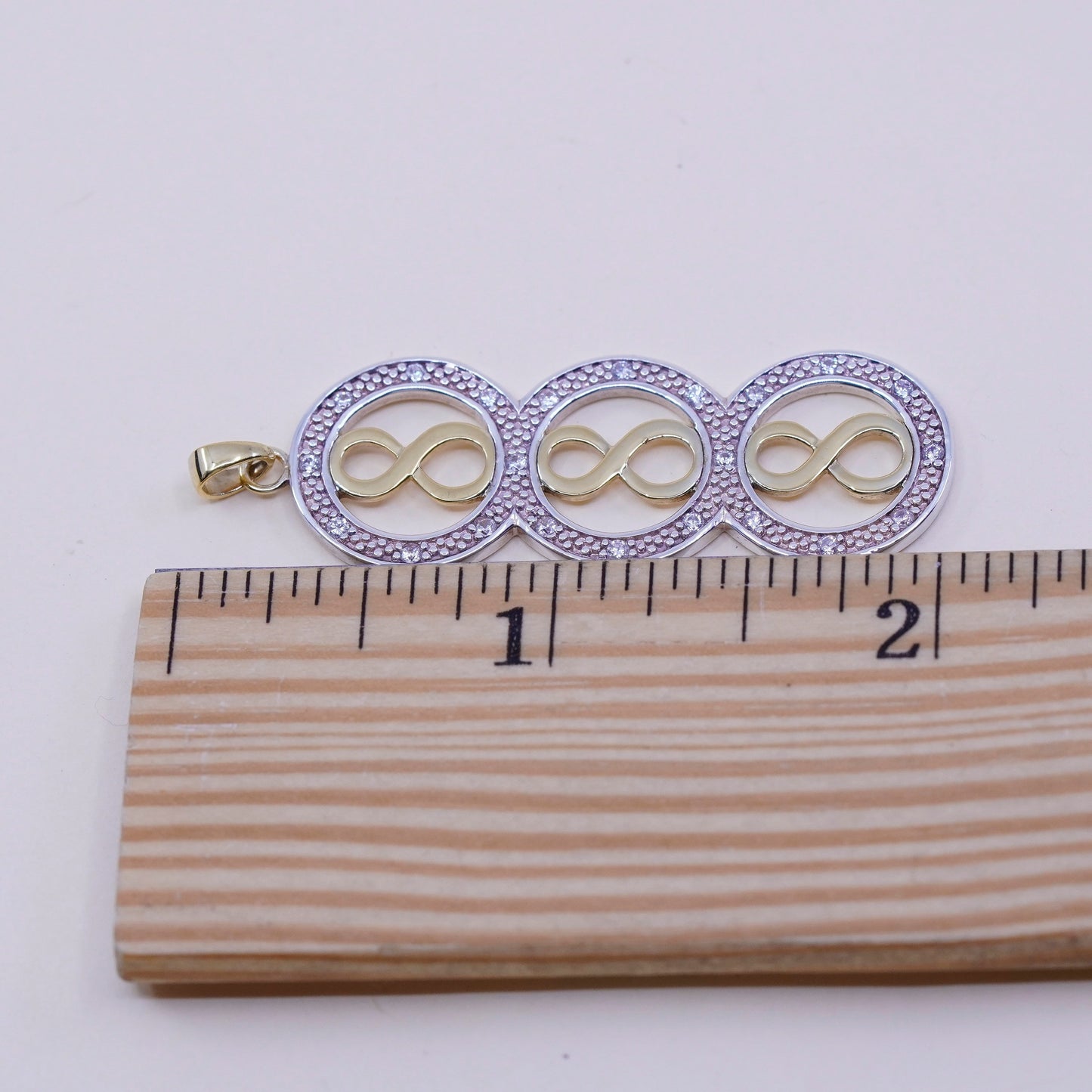 Vintage two tone sterling silver handmade pendant, 925 number 8 with diamond