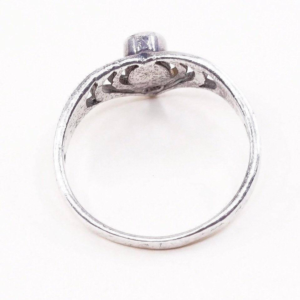 Size 7.5, vtg sterling 925 silver handmade ring, oval blue onyx