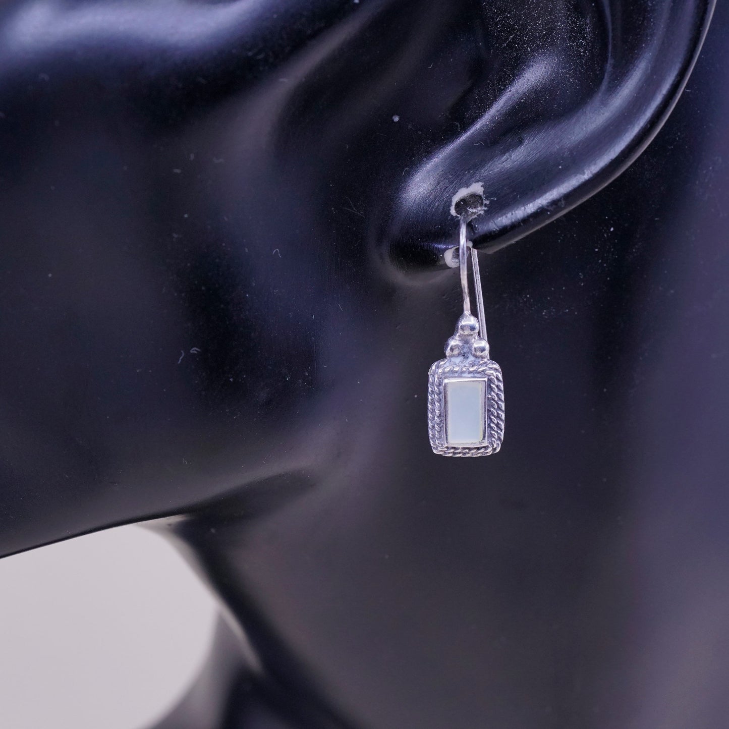 Vintage sterling 925 silver handmade earrings with white Mother of pearl