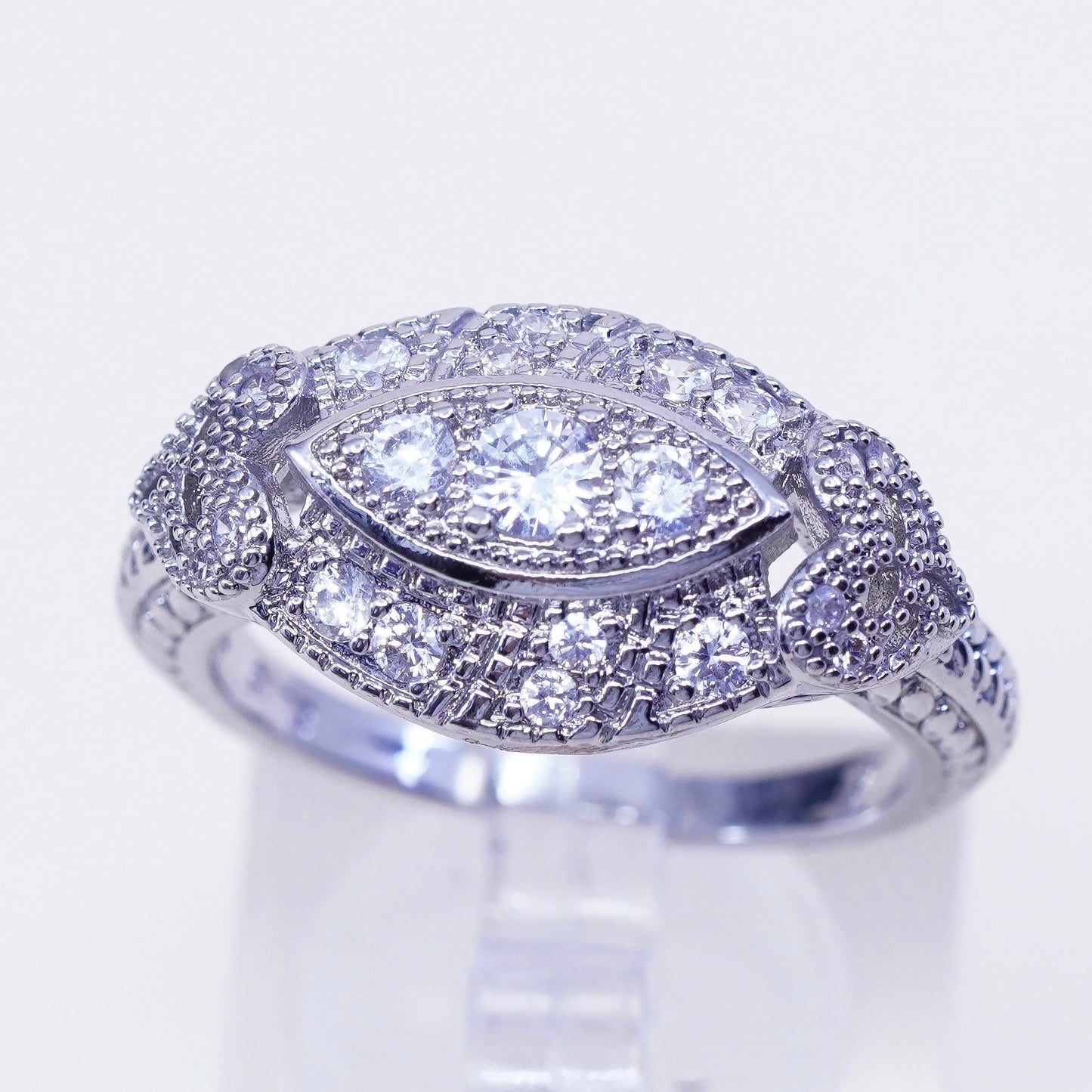 Size 9, vintage jewelry, sterling 925 silver cluster crystal engagement ring