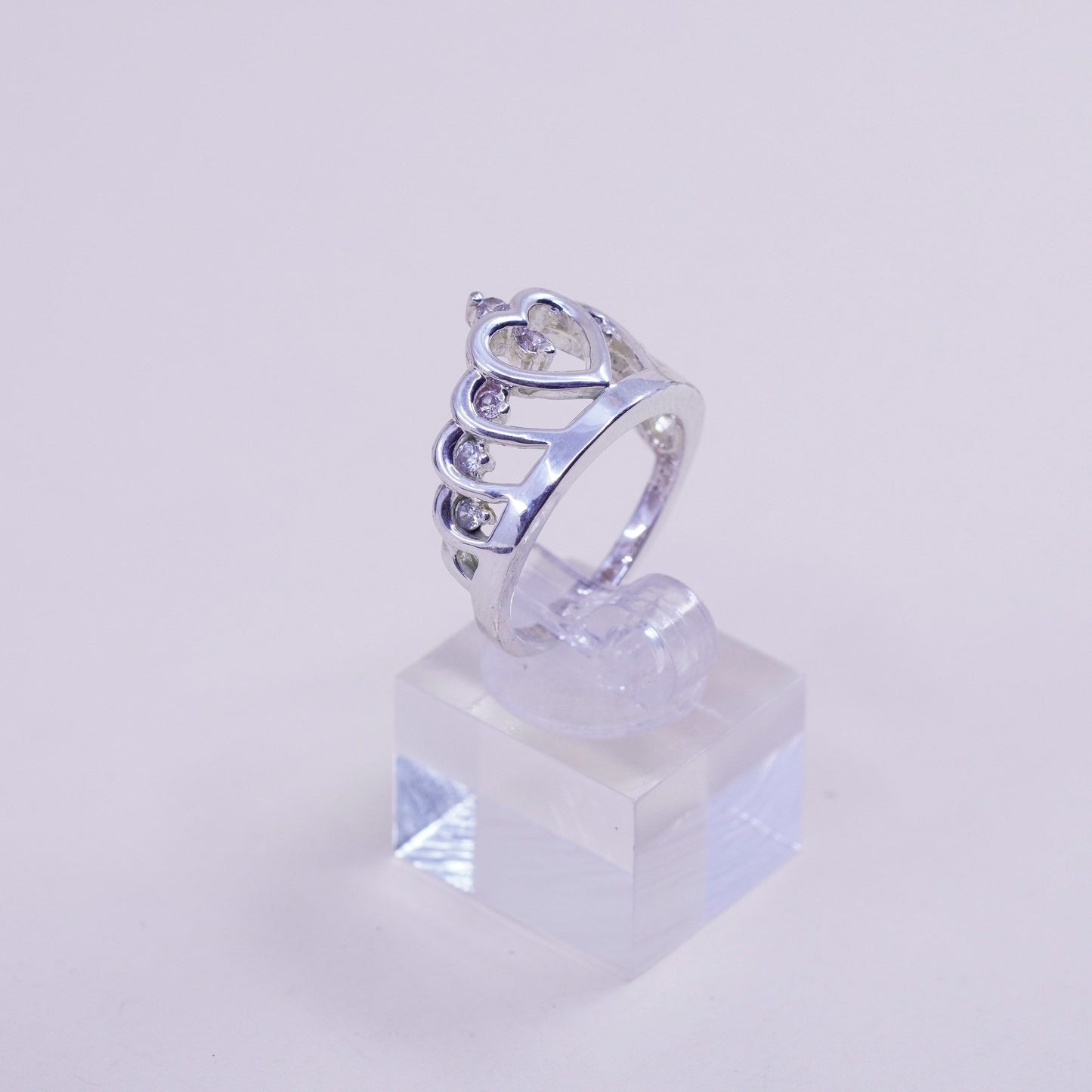 Size 8, vintage Sterling silver handmade ring, 925 crown with cz
