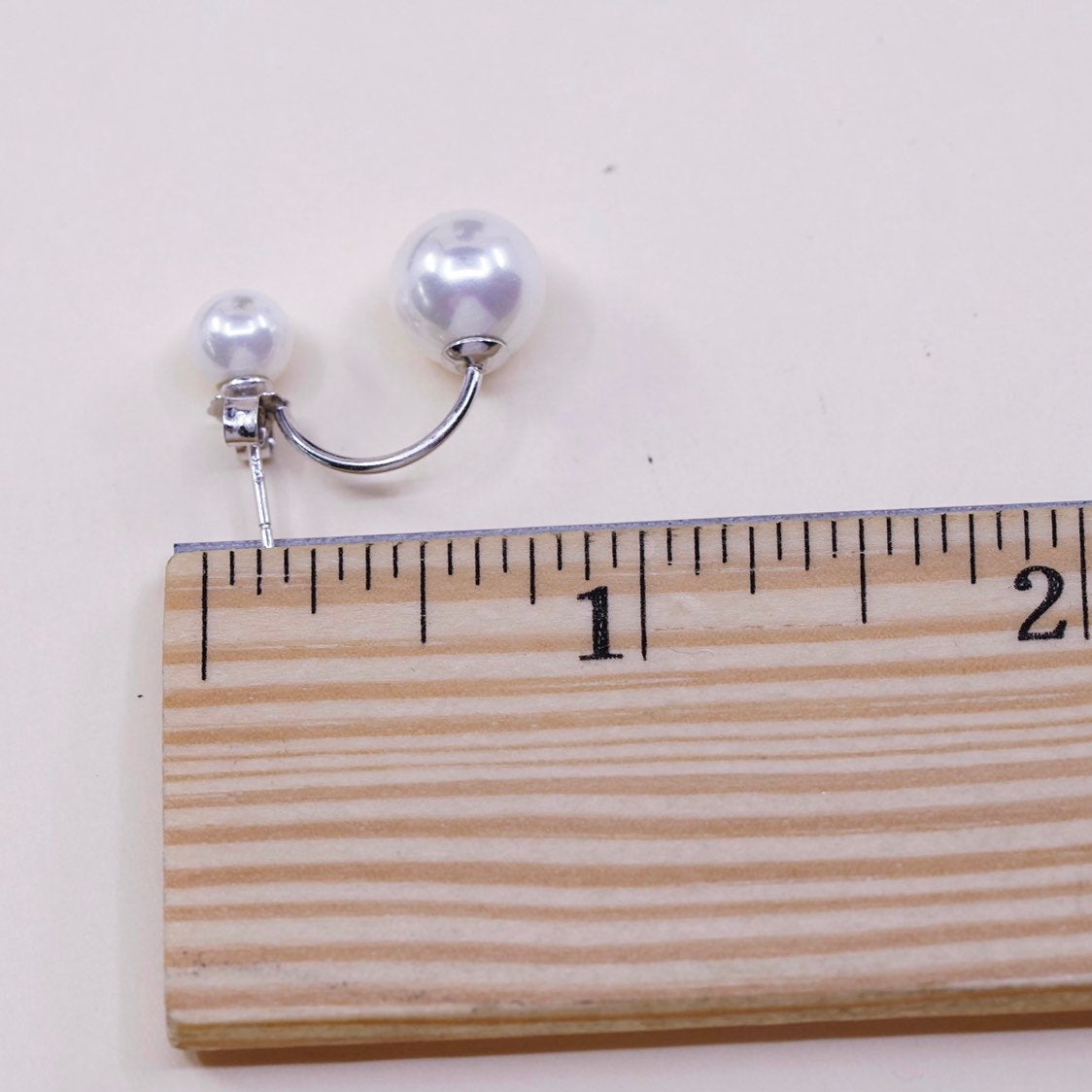 vtg Sterling silver handmade earrings, 925 silver with pearl drop, stamped 925