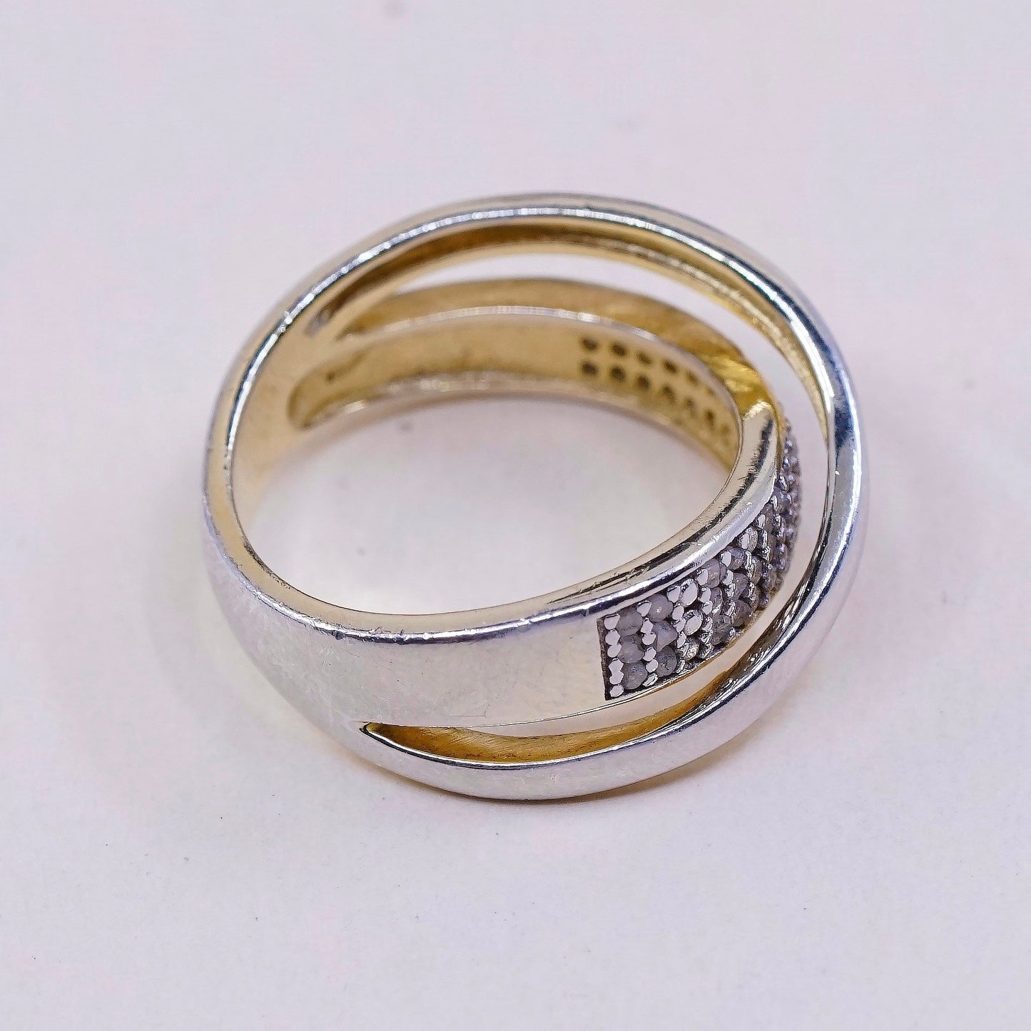 sz 7, DBJ vermeil gold over Sterling silver ring, 925 band w/ cluster diamond