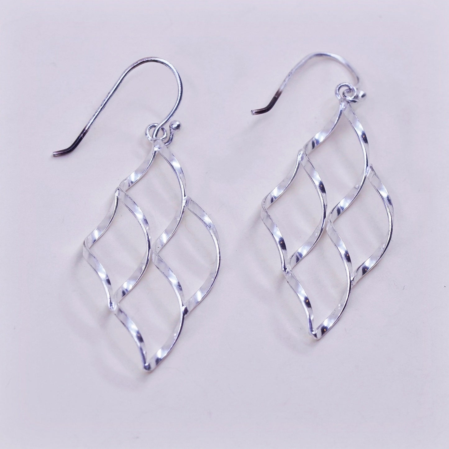 Vintage sterling silver handmade earrings, 925 twisted dangles