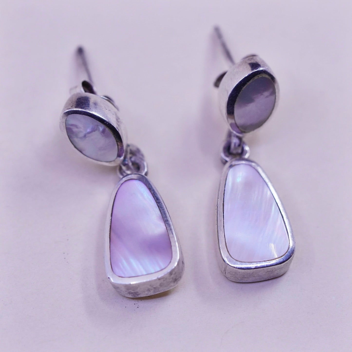 Vintage sterling 925 silver handmade earrings with mother of pearl