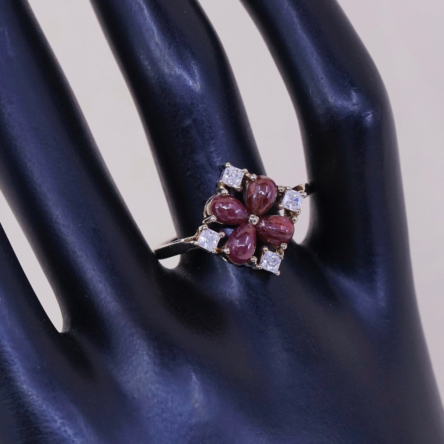 sz 10, Vermeil gold over sterling 925 silver flower ring w/ gold and Cz