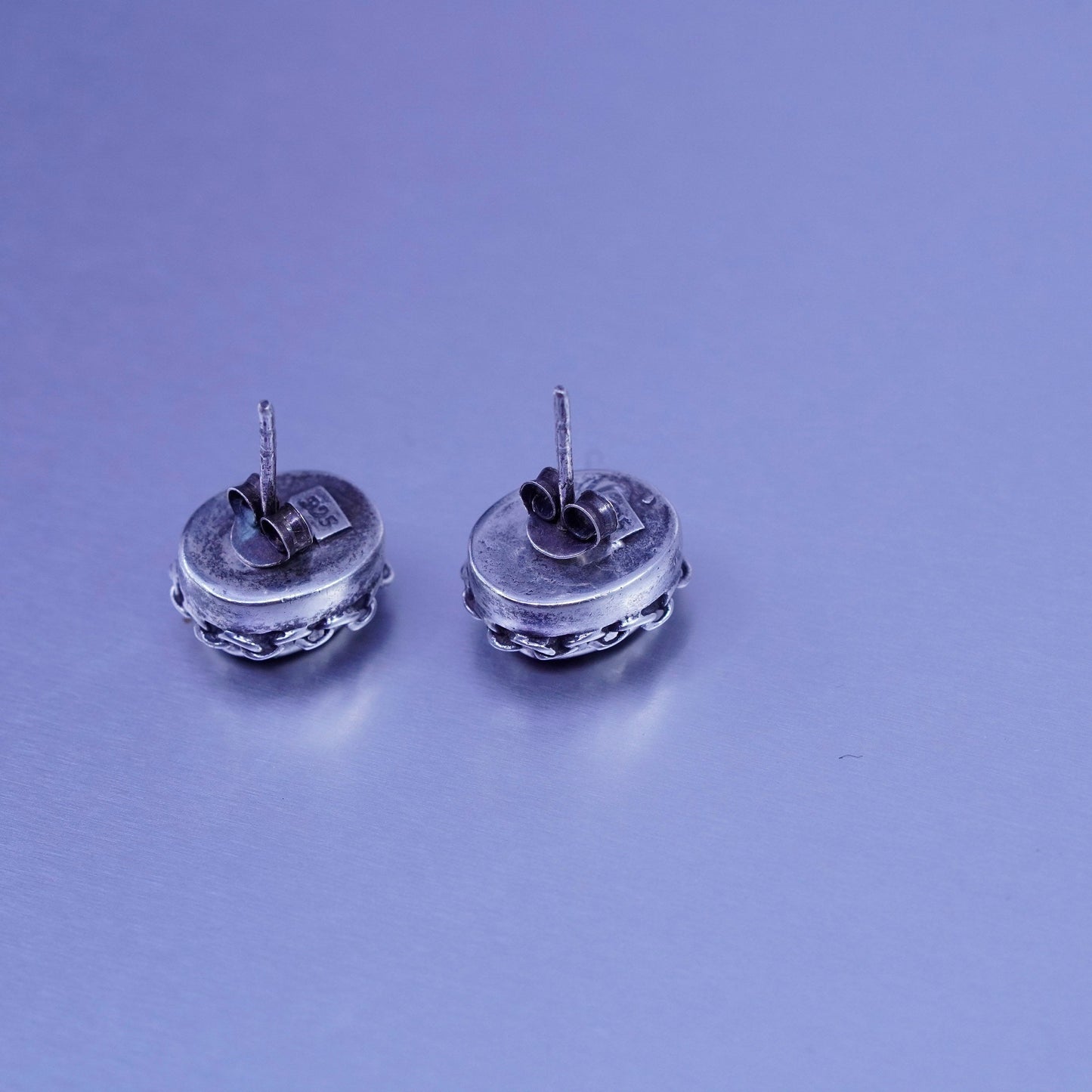 Vintage Sterling 925 silver handmade earrings, studs with amethyst