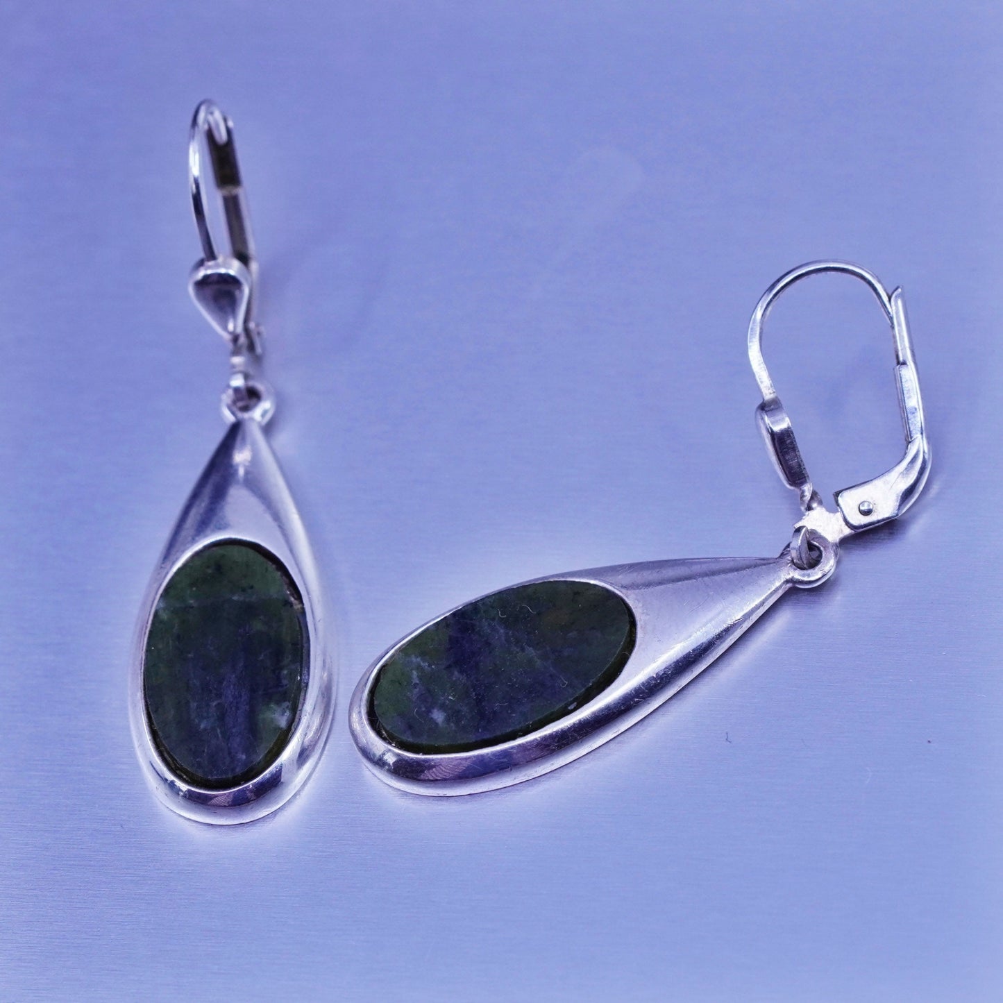 Vintage Sterling 925 silver handmade teardrop jade earrings