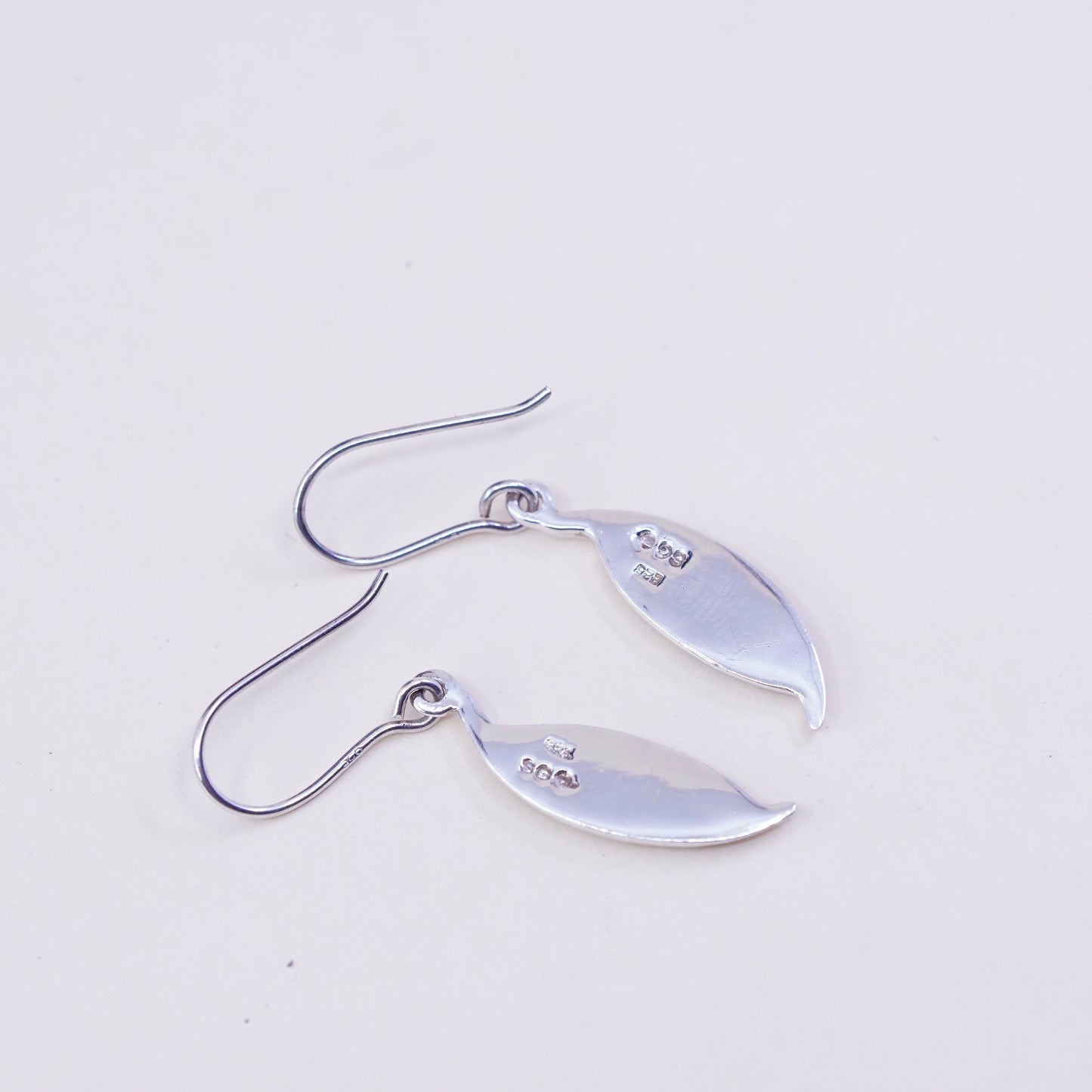 Vintage sterling 925 silver handmade earrings with blue mother of pearl drop, stamped 925