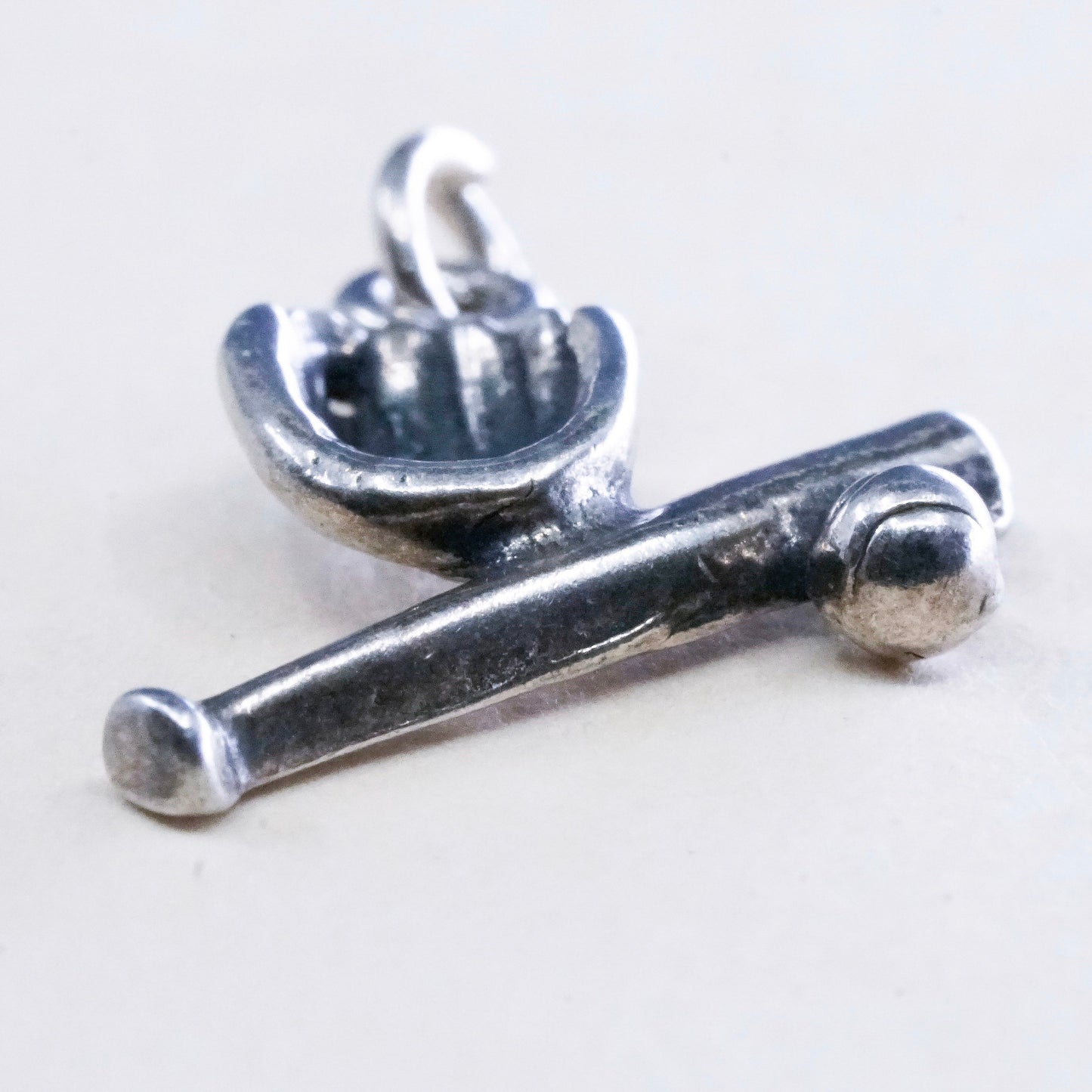 Vintage sterling silver handmade charm, 925 silver baseball pendant