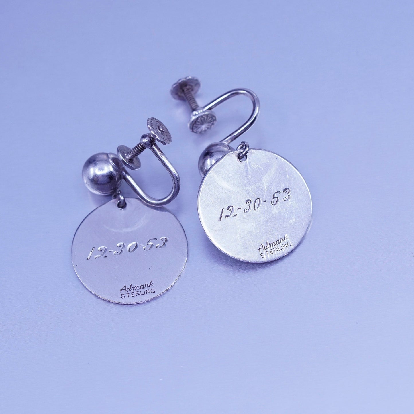modern admark Sterling 925 silver handmade earrings, screw back round dangled