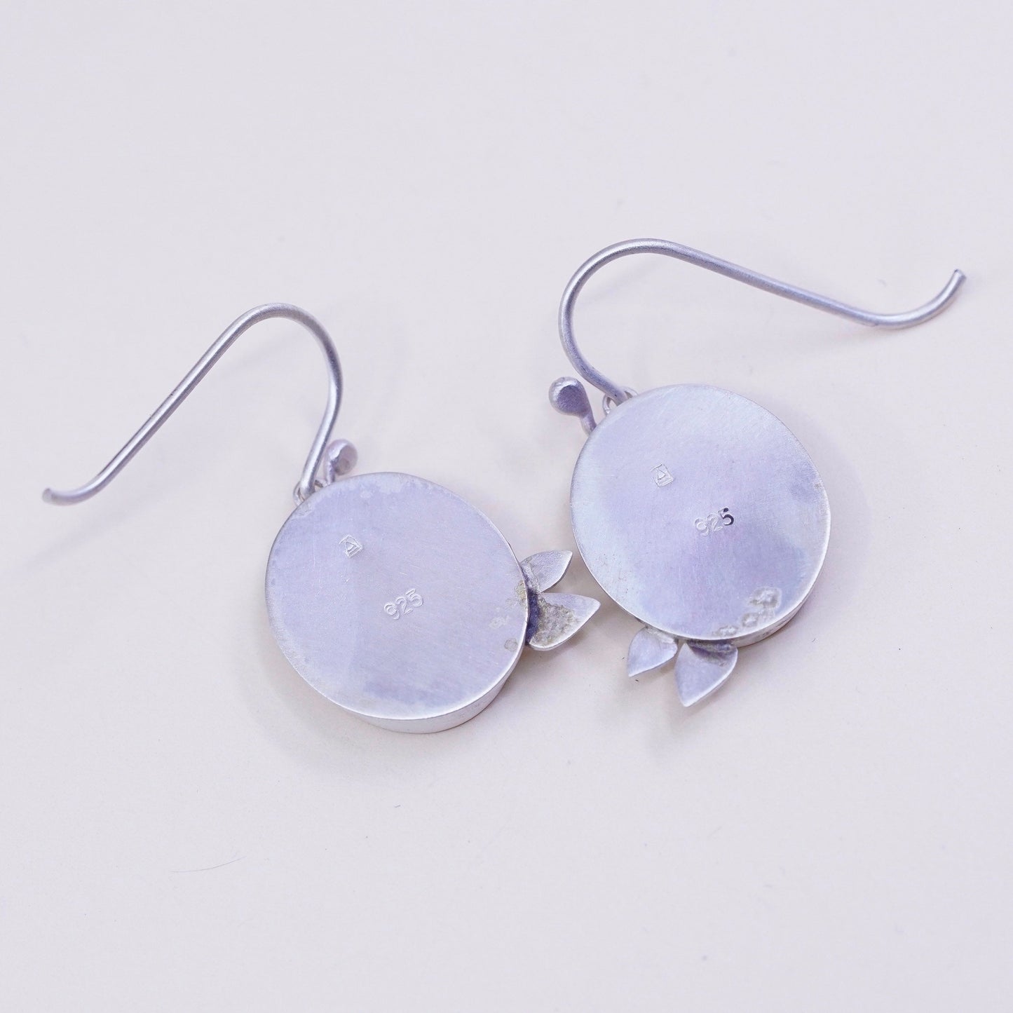 Designer Ananda KHALSA Sterling 925 silver handmade earrings, watercolor blue bird with Raven Petal, stamped 925 A