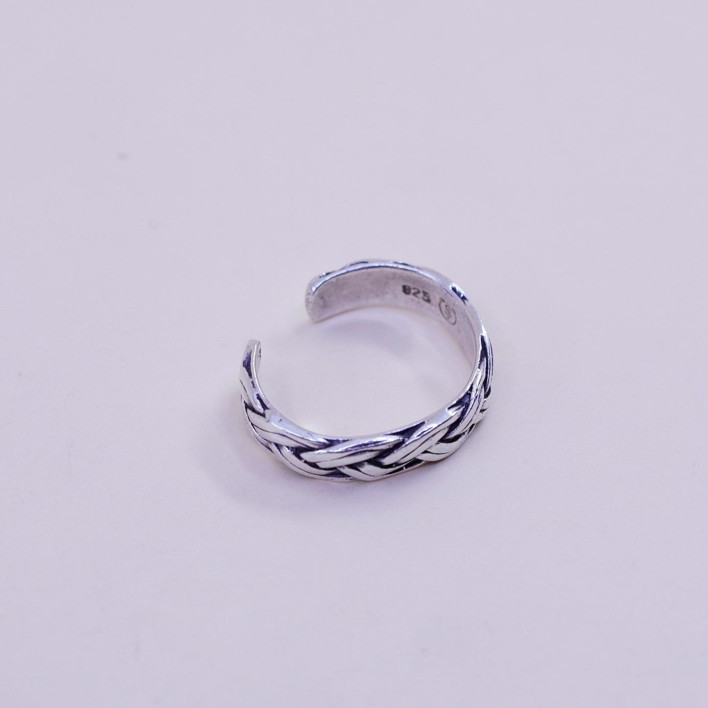 Size 5, vintage Sterling silver handmade pinky ring, woven braided band