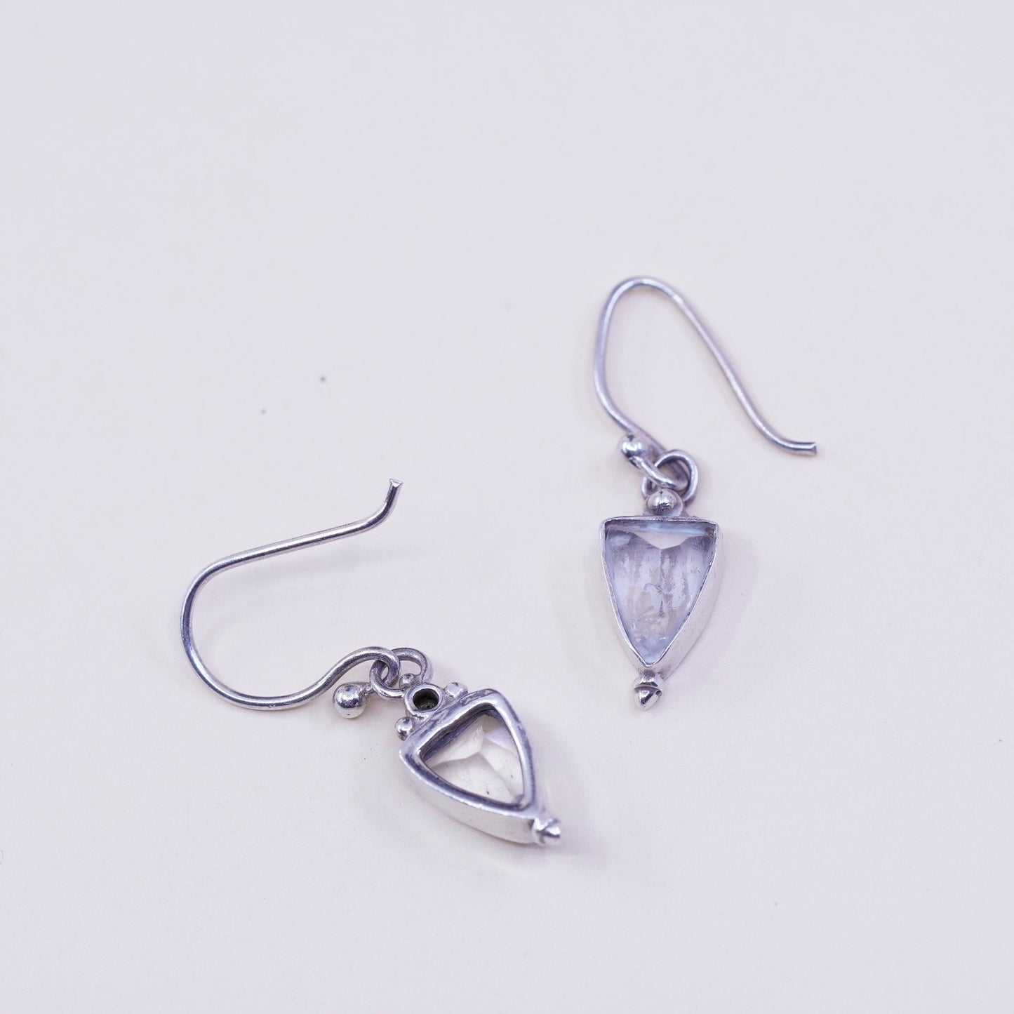 Vintage Sterling 925 silver handmade earrings, Dangles with crystal dangles, silver tested