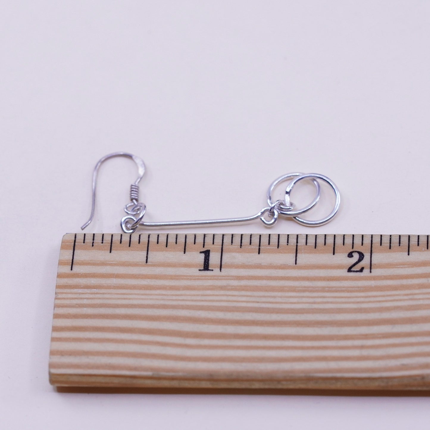 Vintage sterling silver handmade earrings, 925 hammered circle dangles