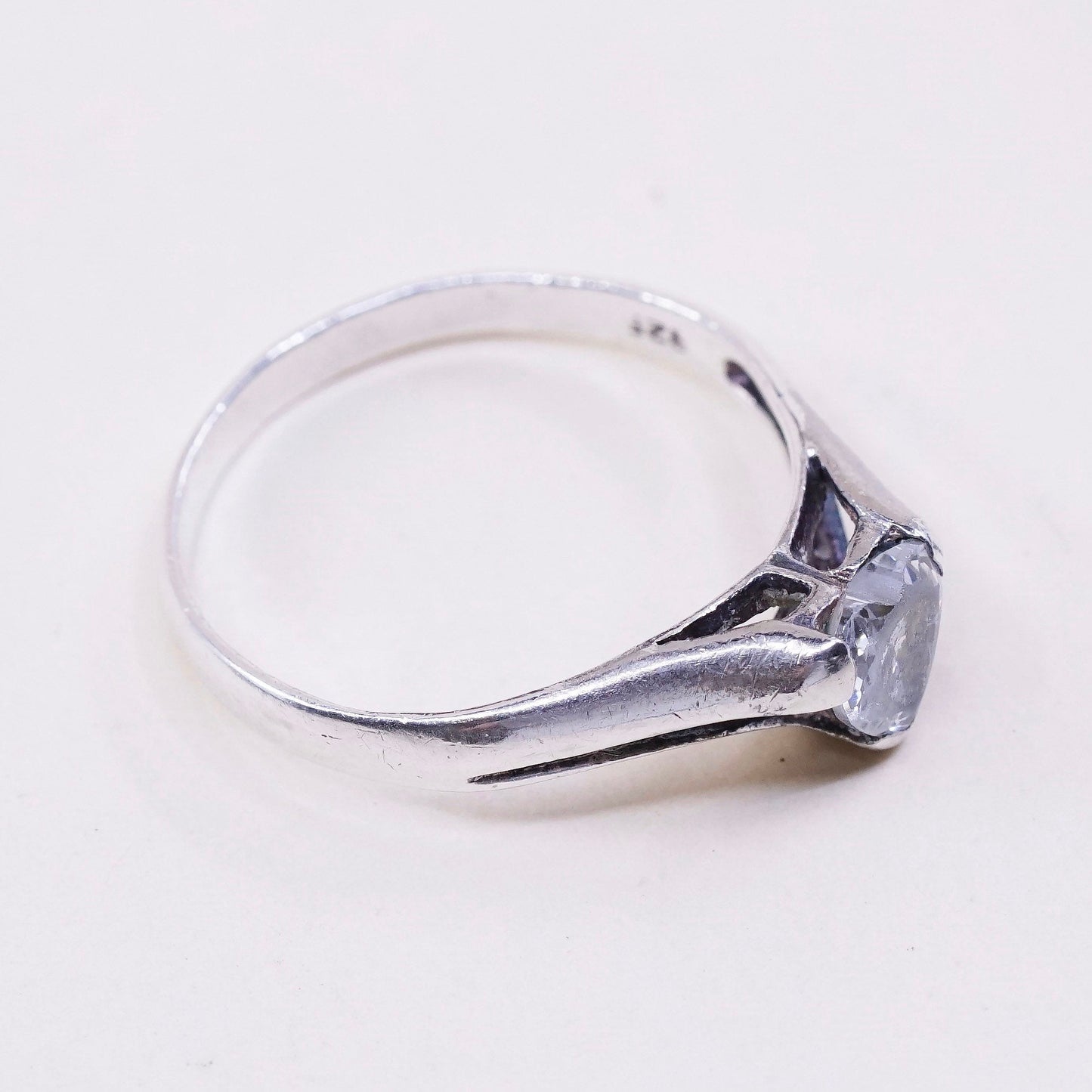 Size 8.75, Vintage handmade sterling 925 silver heart crystal ring