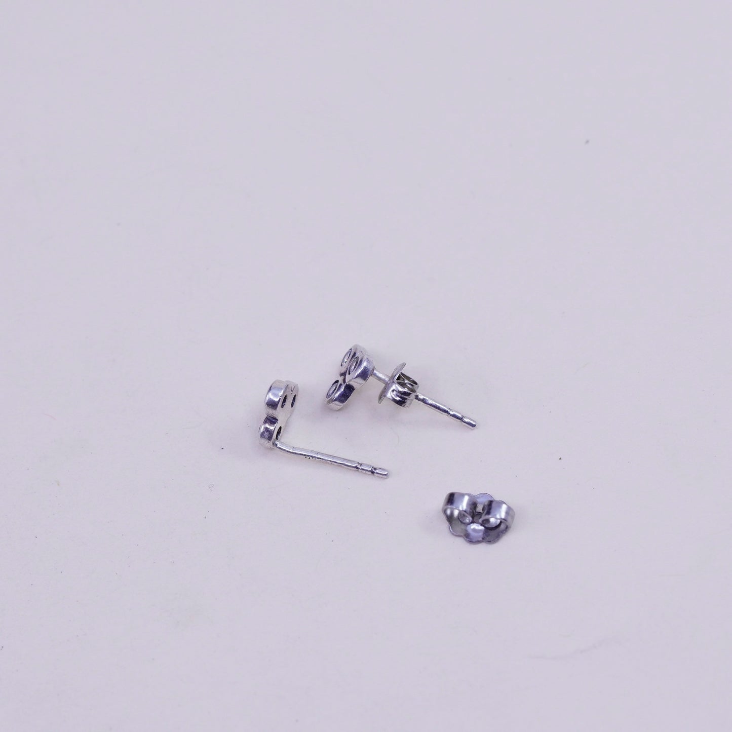 Vintage sterling 925 silver clear CZ studs, fashion minimalist earrings