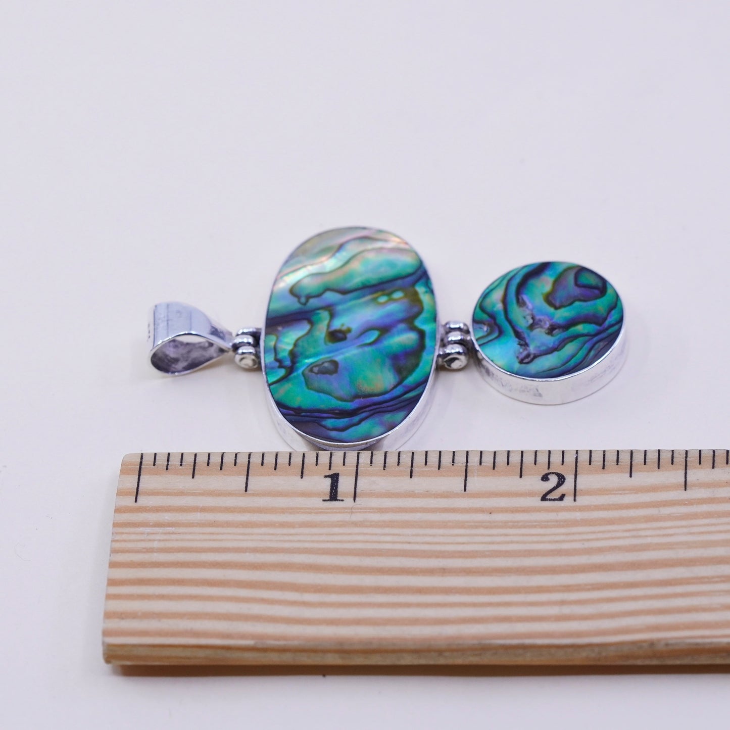 Vintage sterling silver handmade pendant, mexico 925 with oval abalone inlay