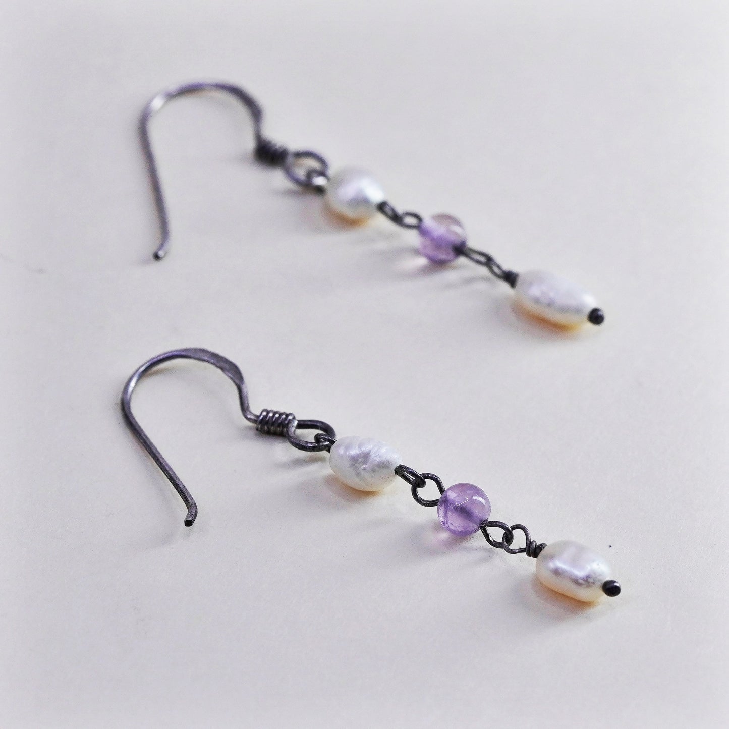 Vintage Sterling 925 silver handmade earrings with pearl drops