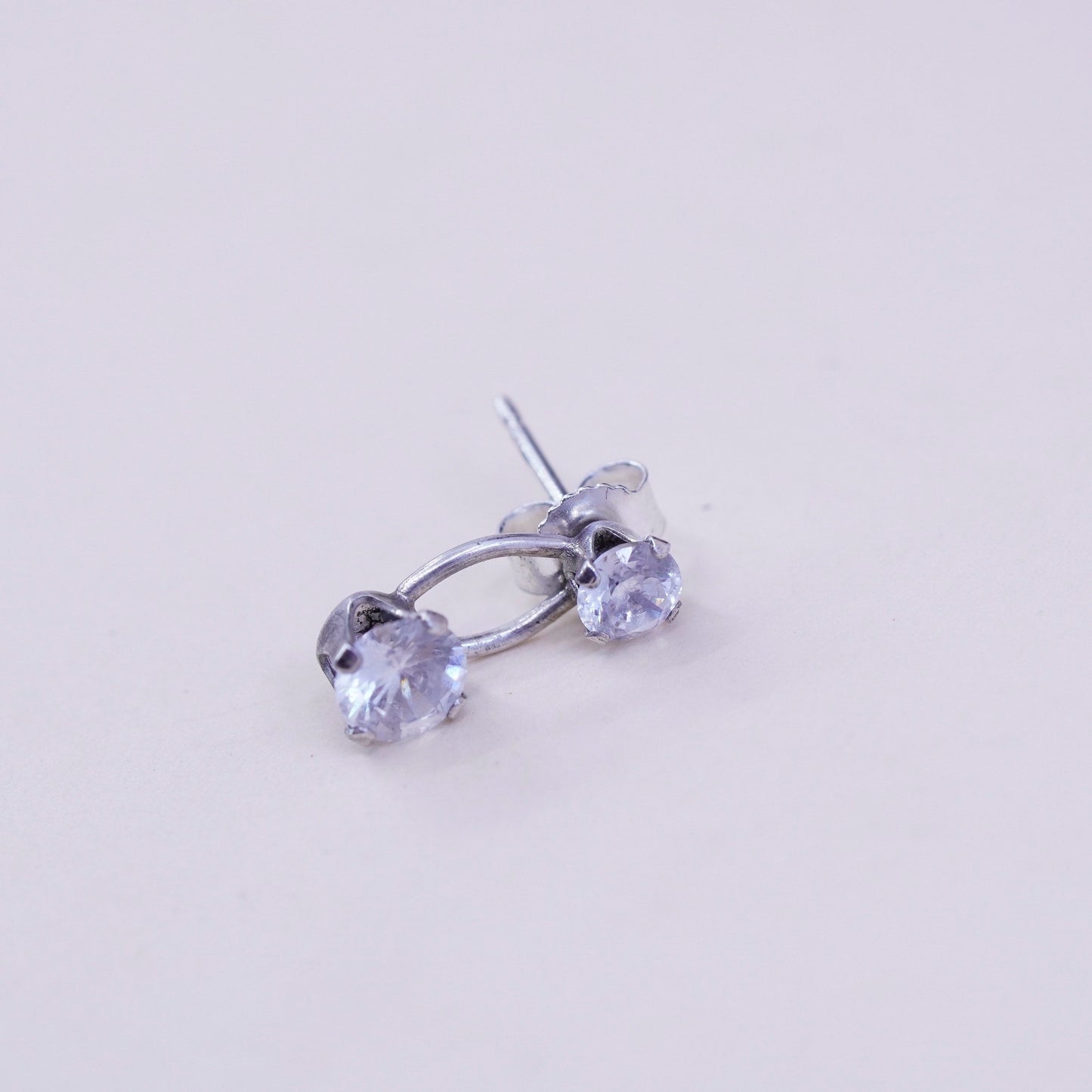 Vintage sterling 925 silver clear crystal studs, fashion minimalist earrings, stamped 925