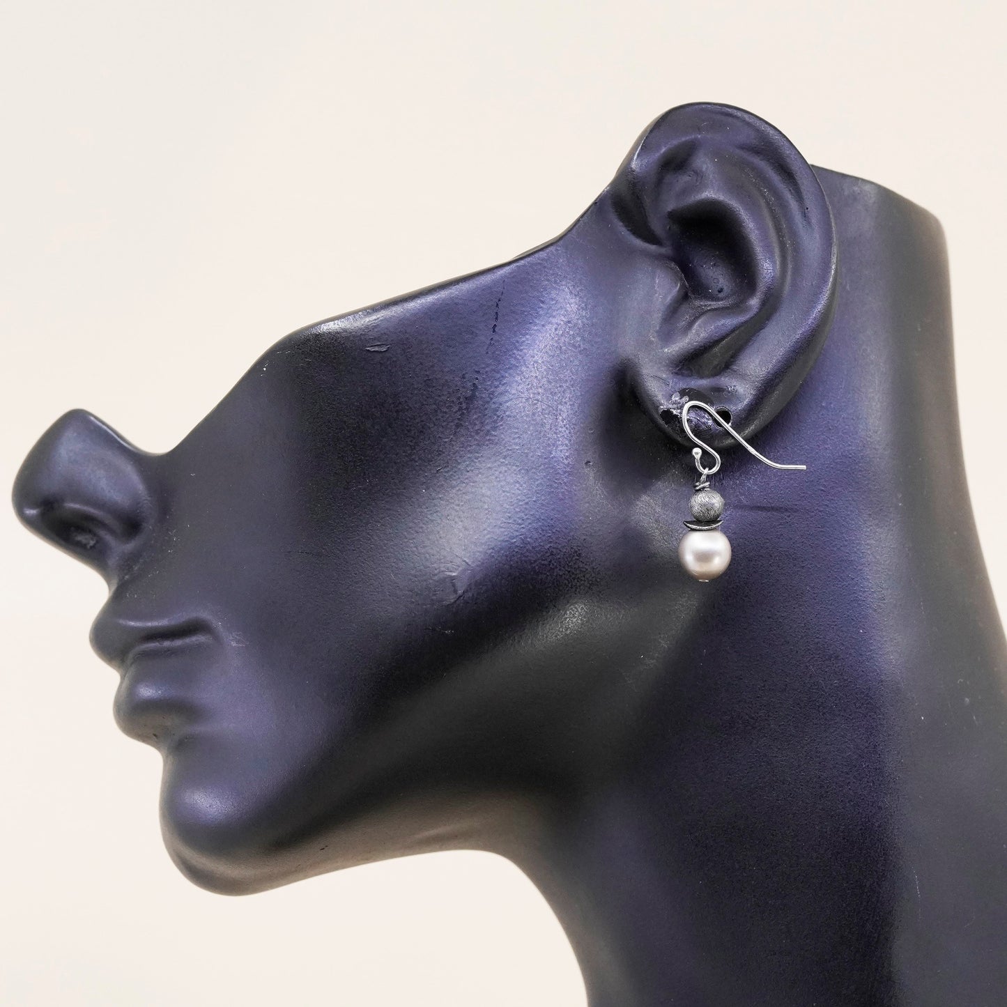 Vintage Sterling silver handmade earrings, 925 hooks with pearl drops