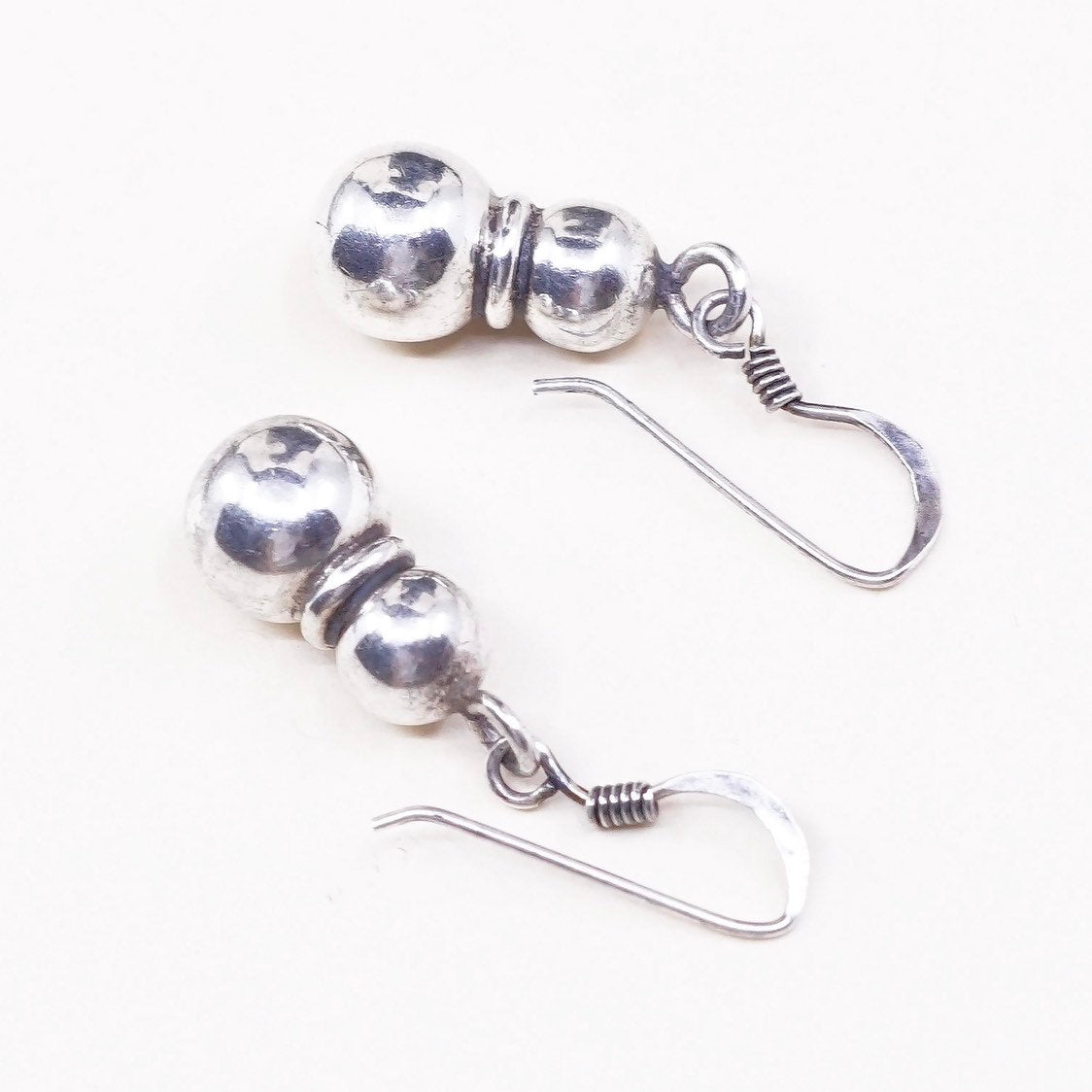 VTG sterling silver handmade earrings, 925 beads dangles, stamped 925