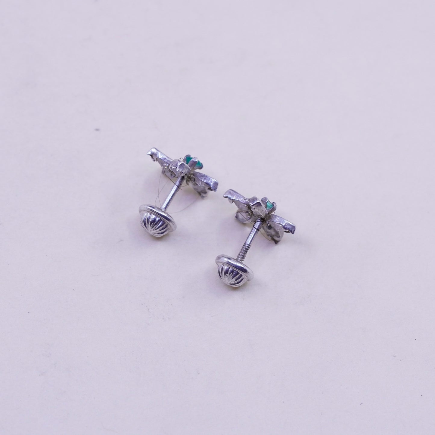 sterling 925 silver flower crystal and emerald studs, minimalist earrings
