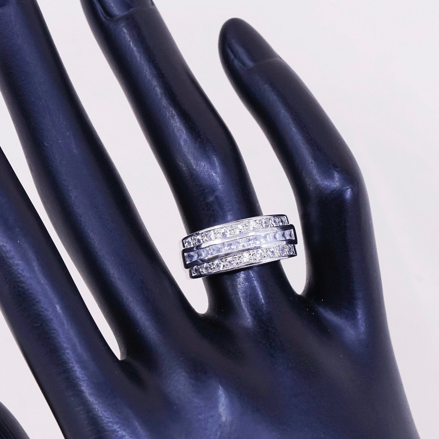 Size 6, vintage Sterling silver ring, 925 band with CZ cluster statement ring