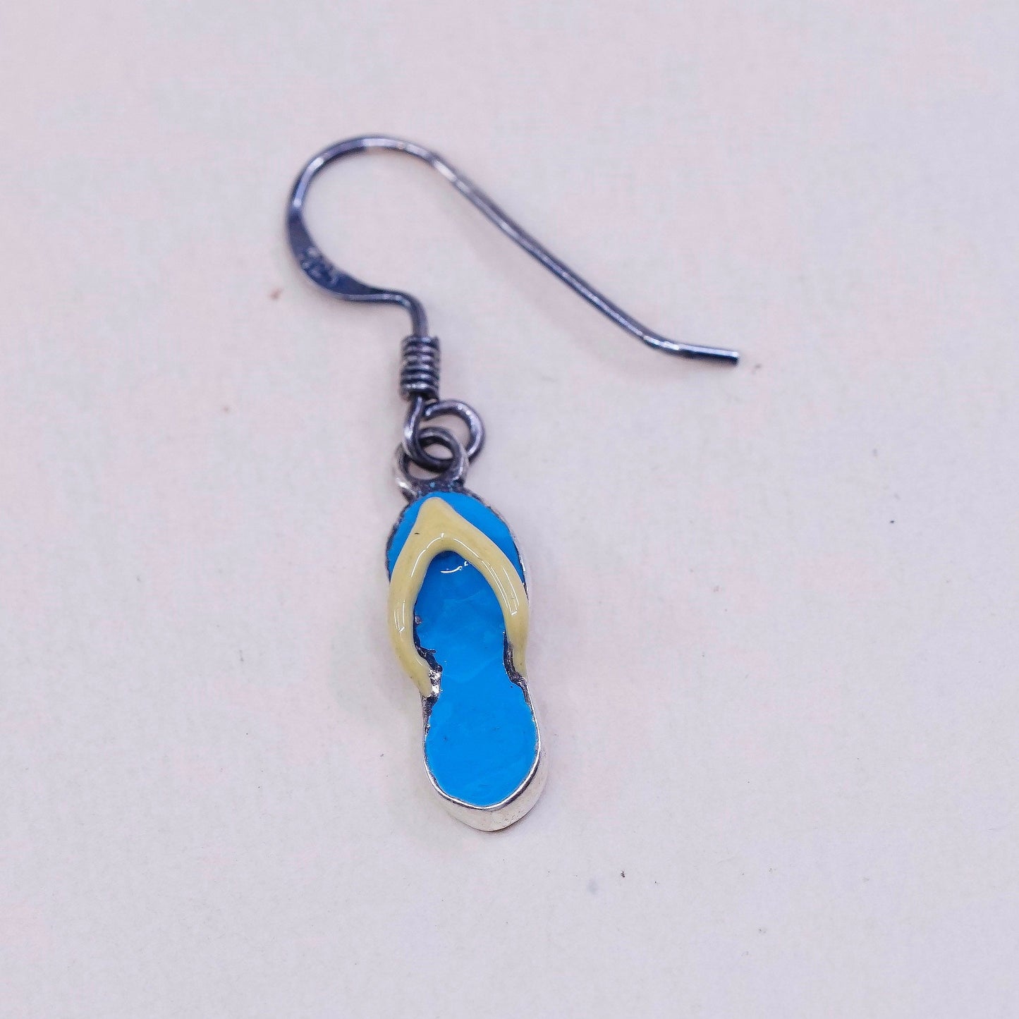 vtg sterling silver handmade earrings, 925 flip flop sandals w/ blue enamel