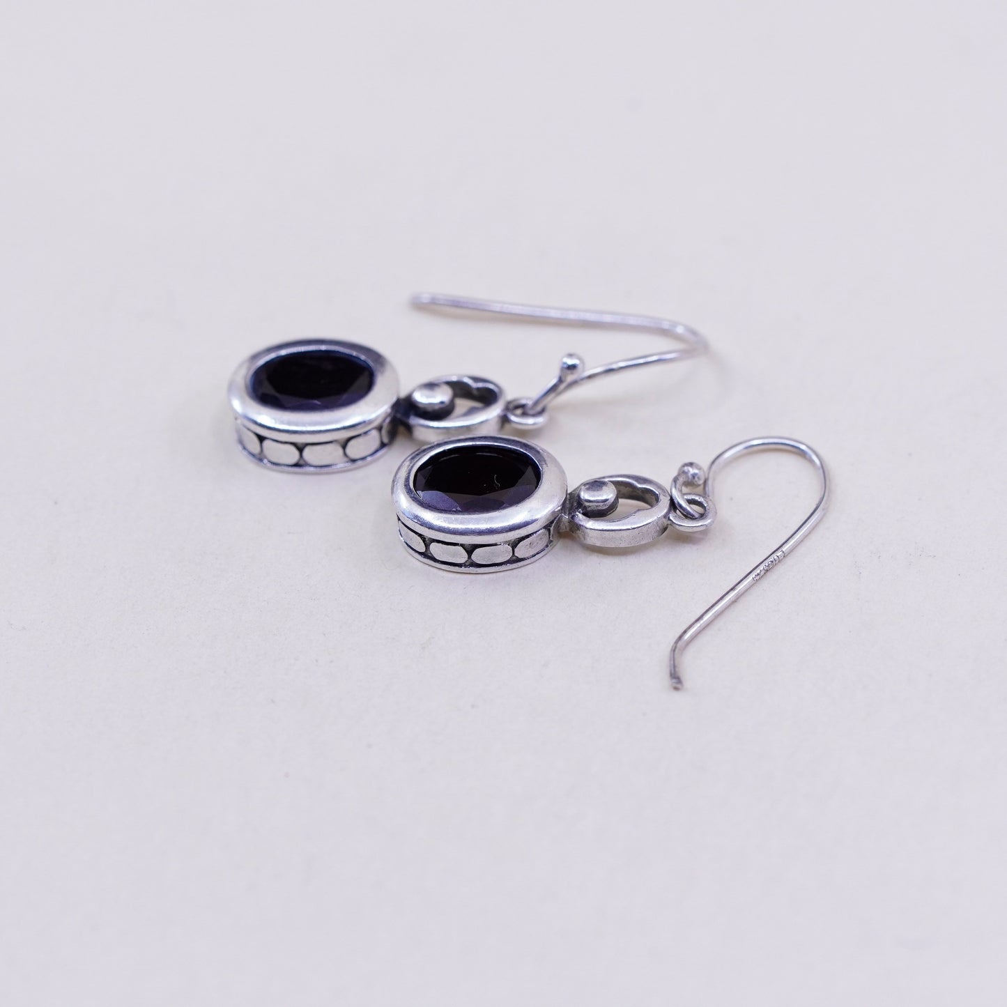 Vintage LUC sterling 925 silver handmade earrings with ruby and bead around