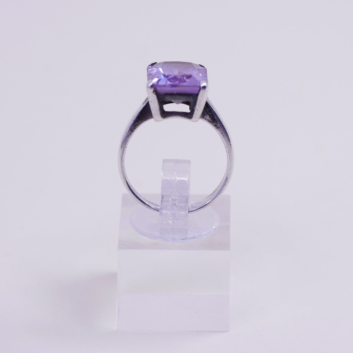 Size 7, Vintage sterling 925 silver handmade statement ring with amethyst