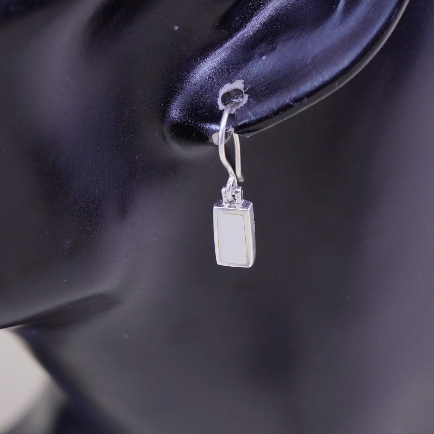 Vintage sterling 925 silver handmade earrings with white Mother of pearl