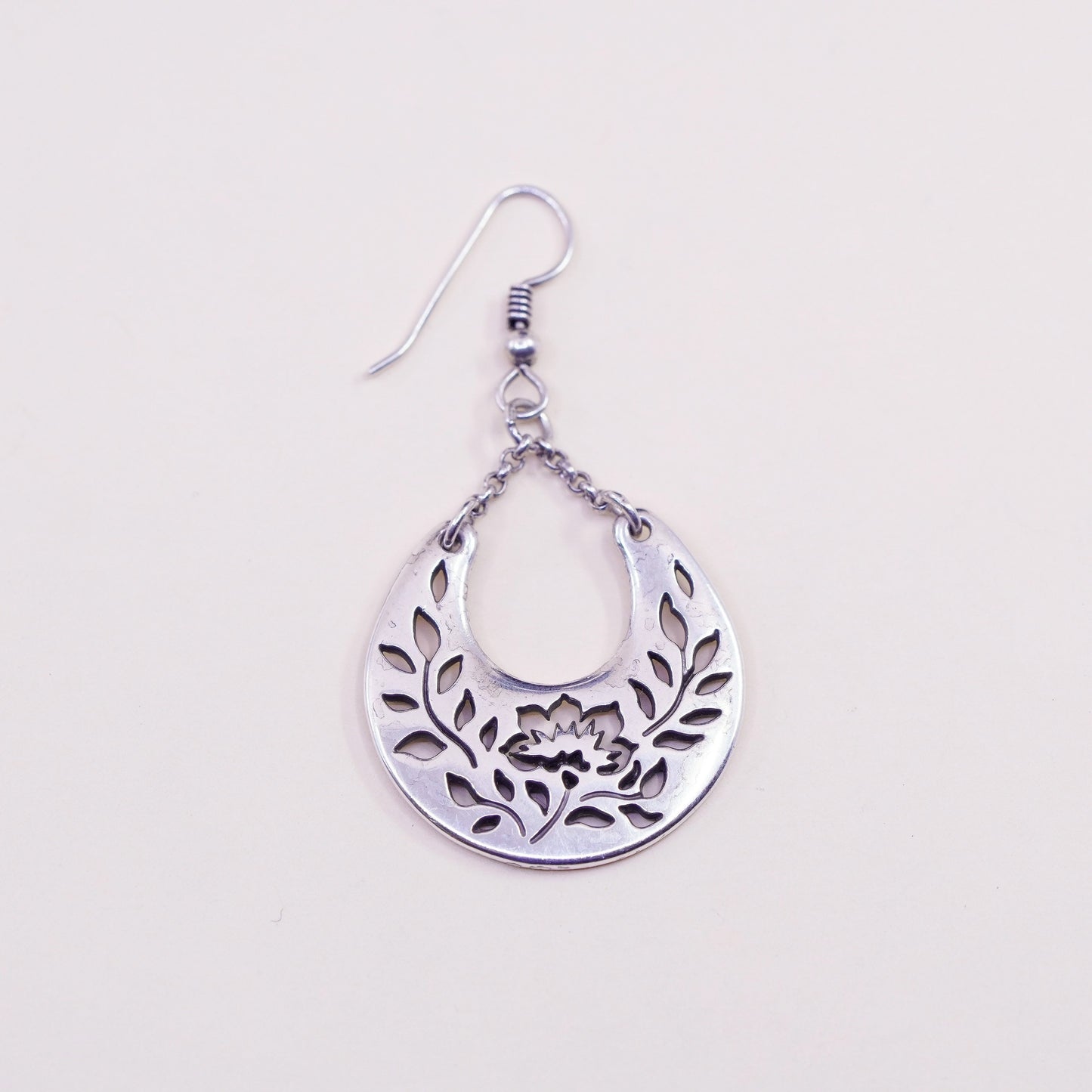Vintage Sterling silver handmade earrings, 925 floral dangles