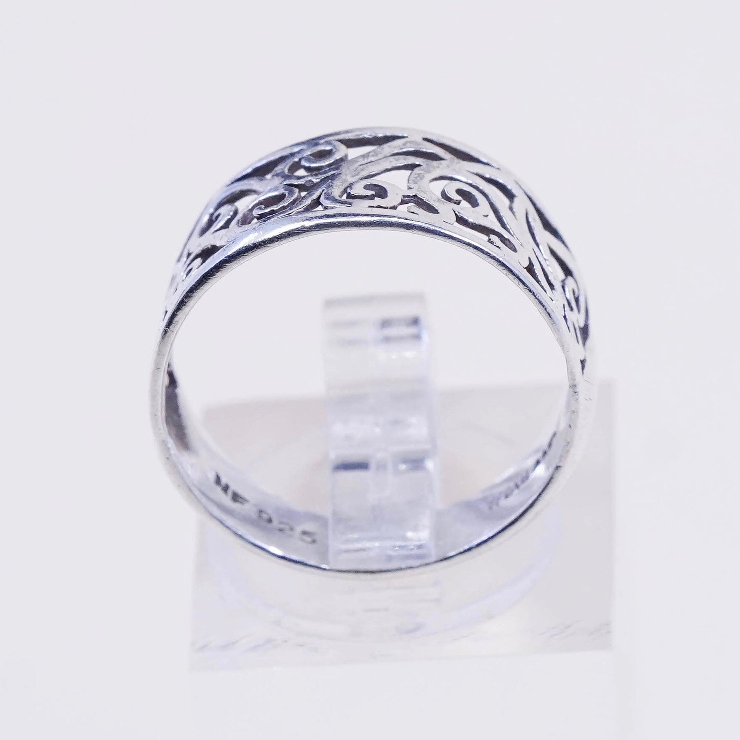 Size 7.25, vintage sterling silver handmade ring, 925 band with whirl filigree