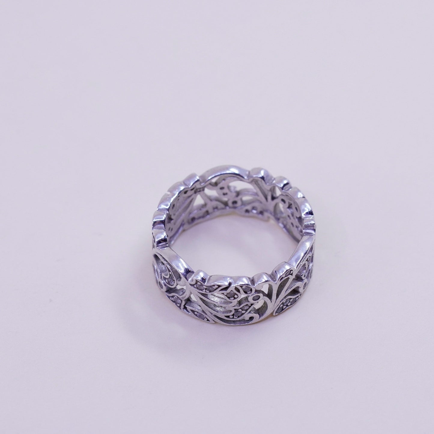 Size 9, vintage Sterling silver ring, 925 silver ring band with round cut cz
