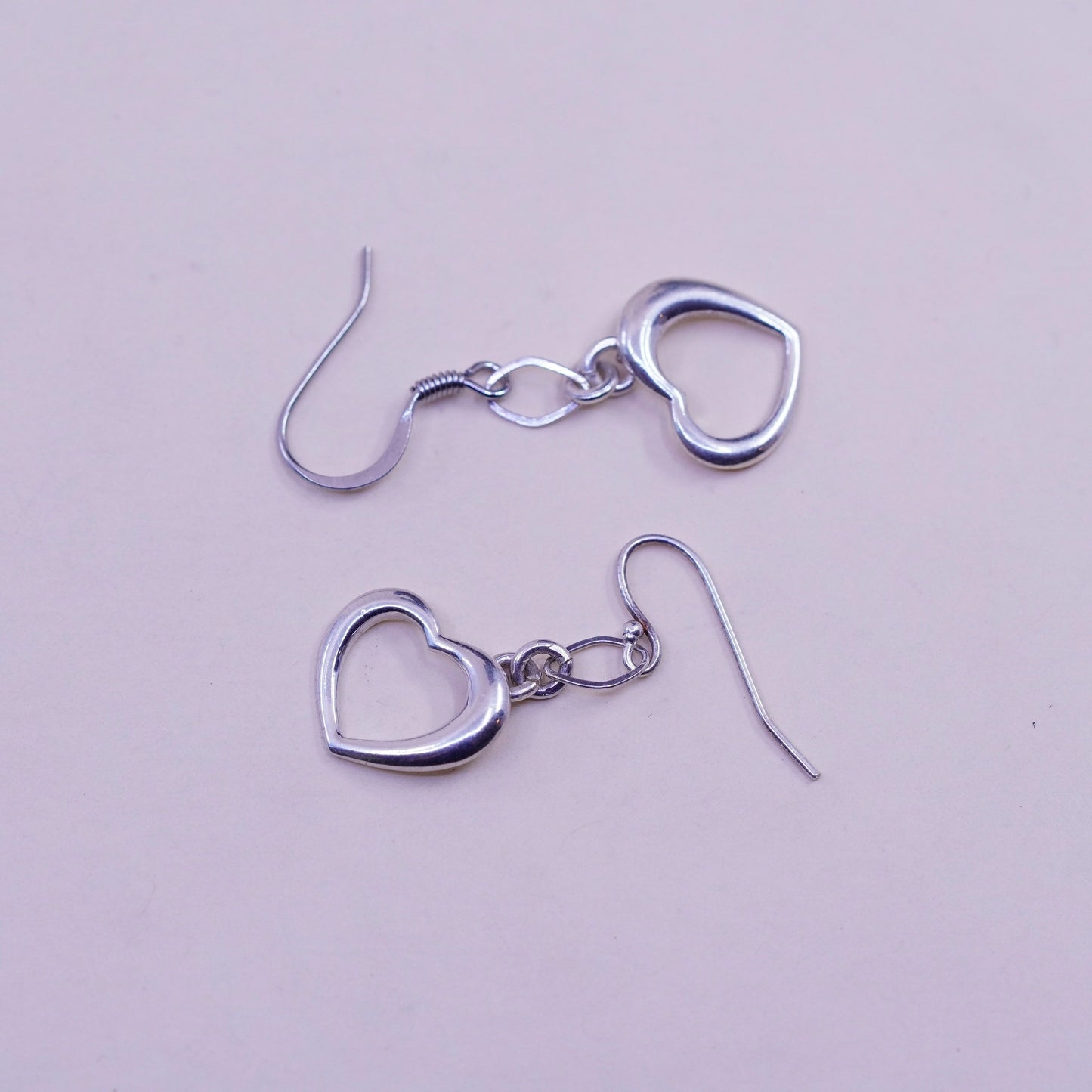 Vintage sterling silver handmade earrings, 925 heart dangles