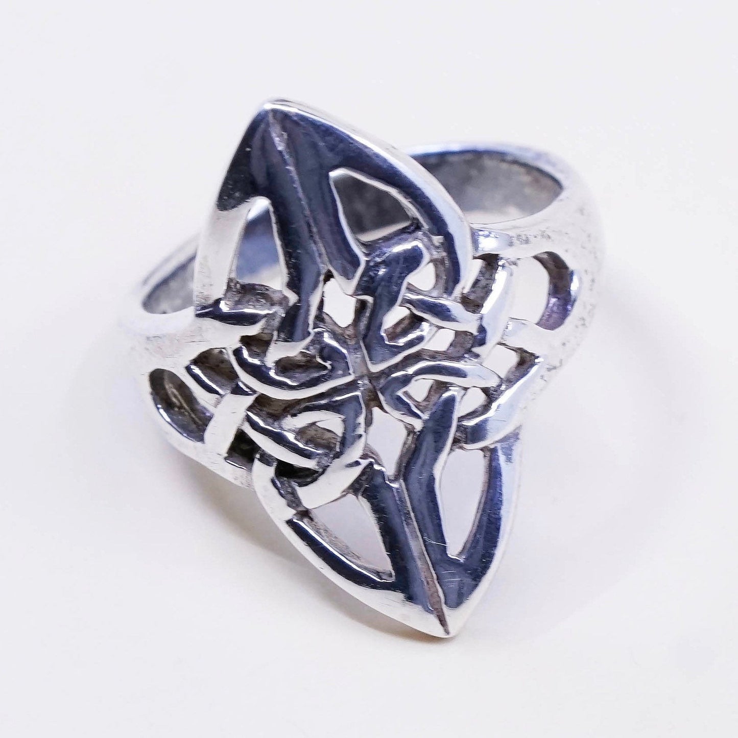 sz 7.25, vtg sterling silver handmade wired ring, 925 irish entwined knot band