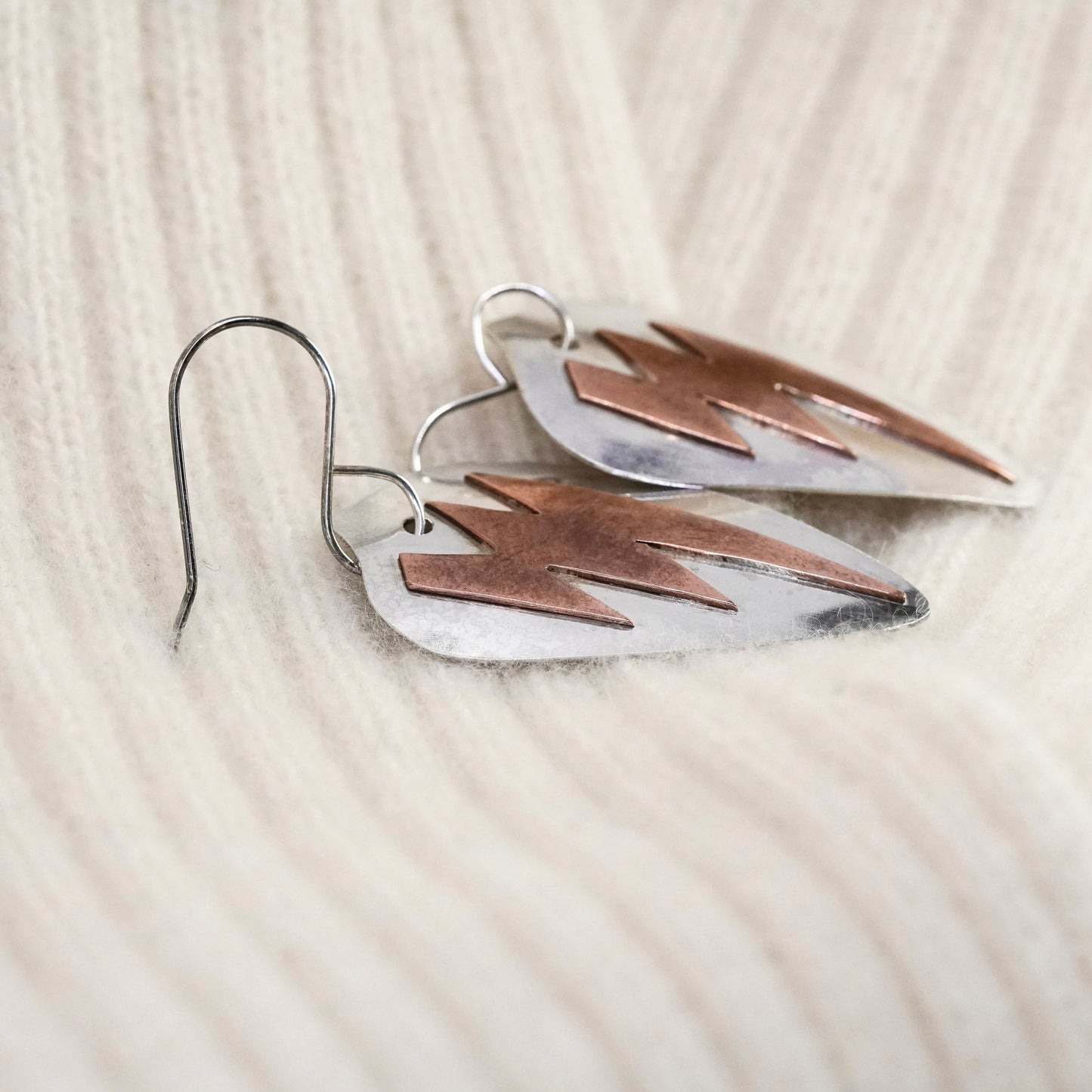 Two Tone Roggio sterling silver handmade earrings, 925 disc copper lightening