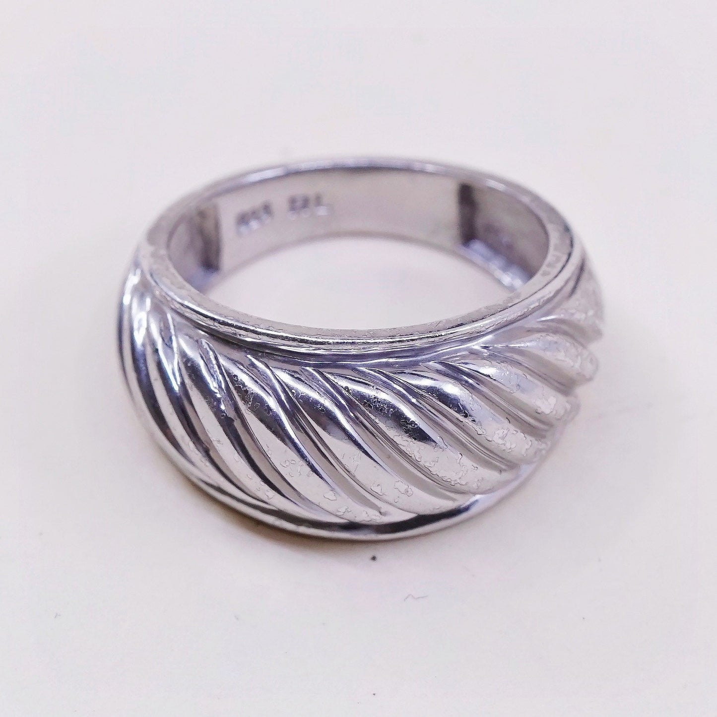 Size 7, VTG RL sterling 925 silver handmade ribbed ring statement band
