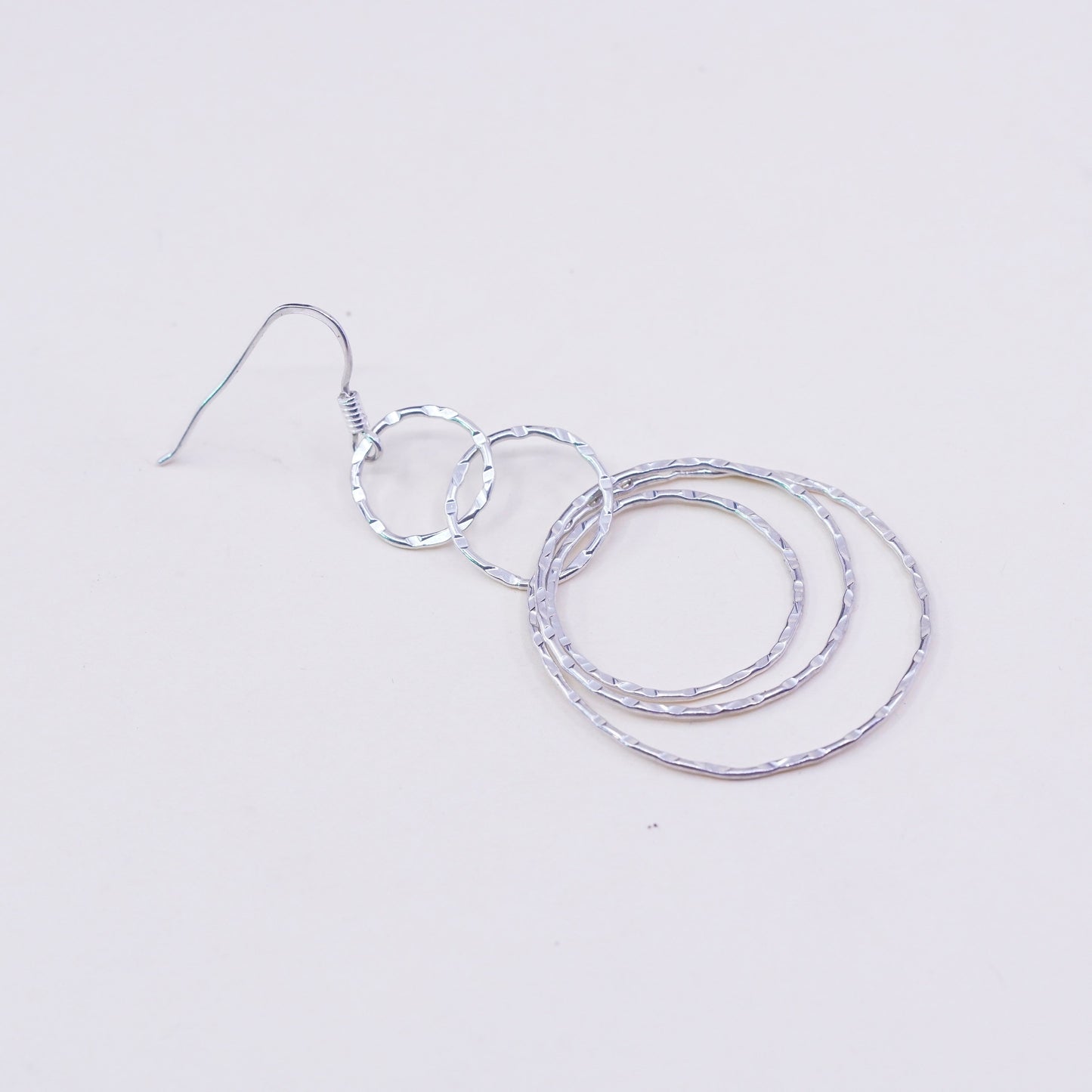 vtg milor Italy sterling silver earrings, 925 textured entwined circle dangles
