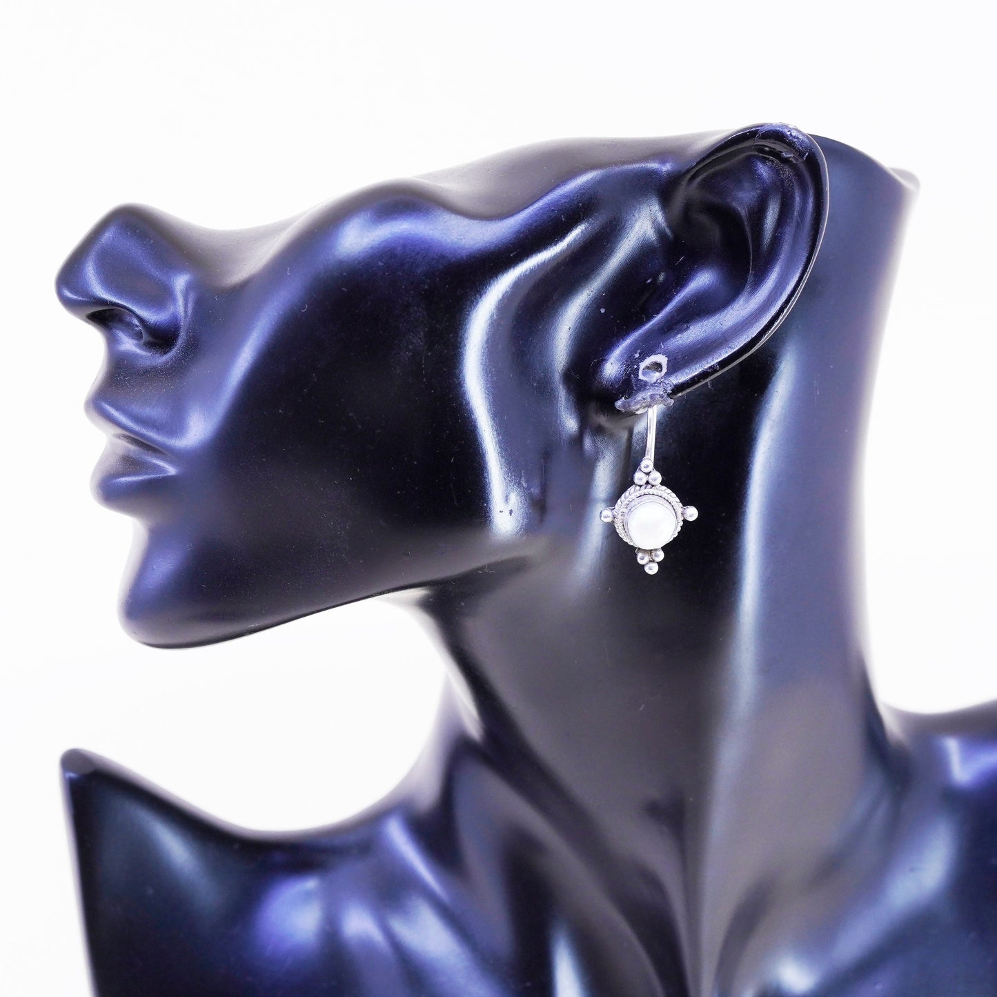 Vintage BA Suarti Sterling 925 silver handmade earrings with pearl and beads