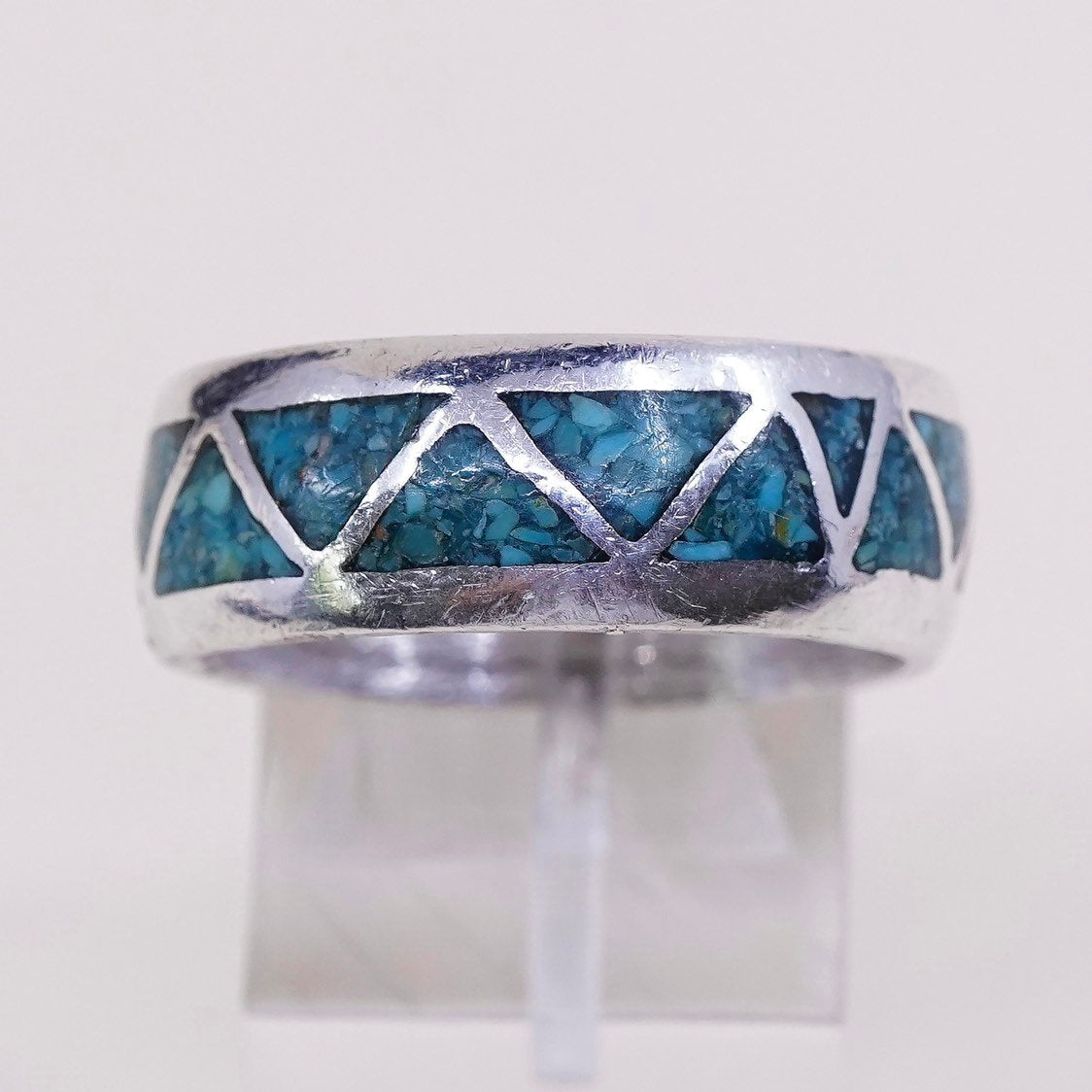 sz 11, Sterling silver handmade ring, 925 band w/ turquoise inlay, Zuni