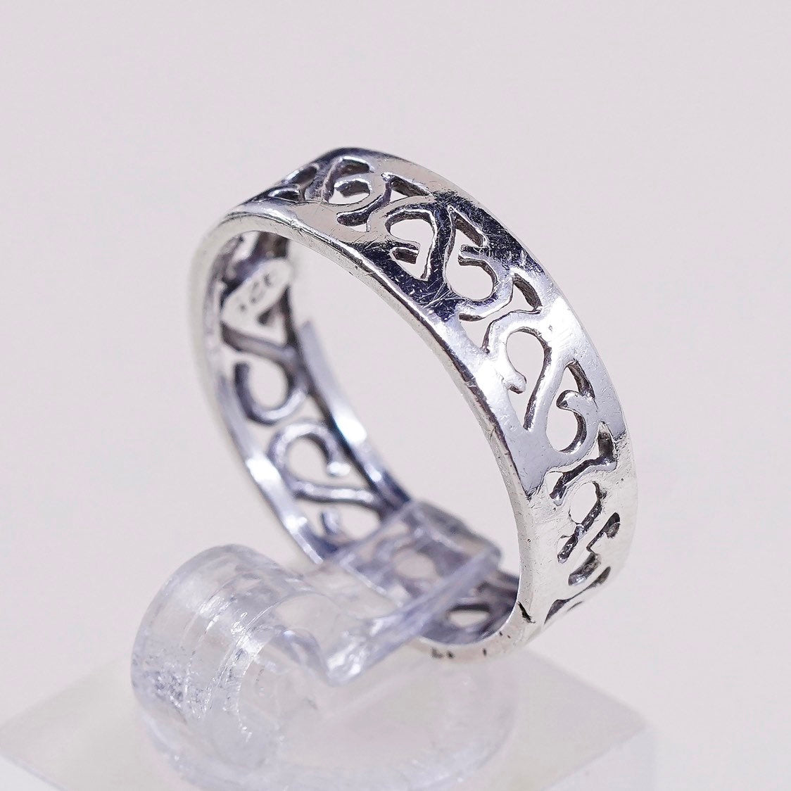 sz 8.75, vtg Sterling silver handmade ring, mexico 925 band w/ swirl wave