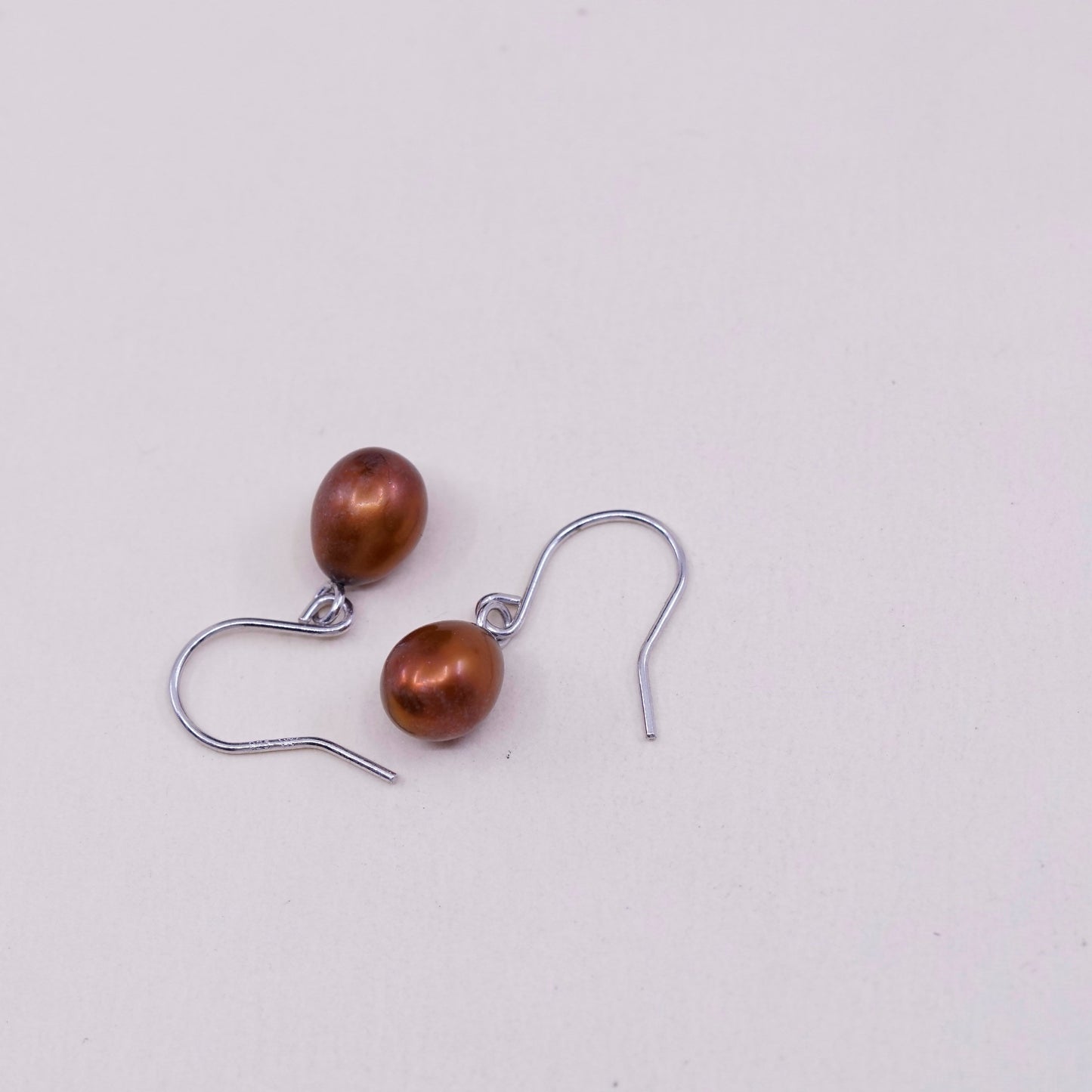Vintage Sterling silver handmade earrings, 925 hooks with golden pearl drops
