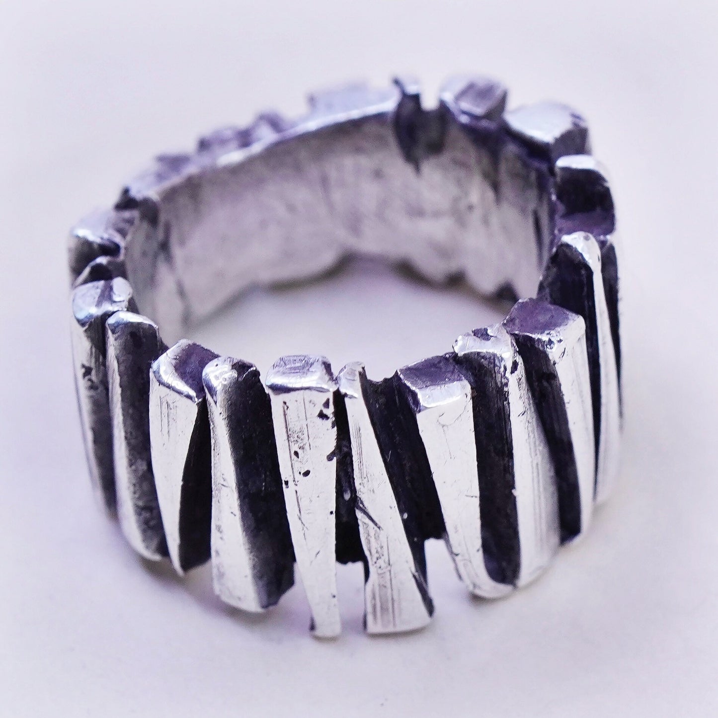 Size 6.25, Vintage sterling silver handmade ring, 925 statement ring w/ ribbed
