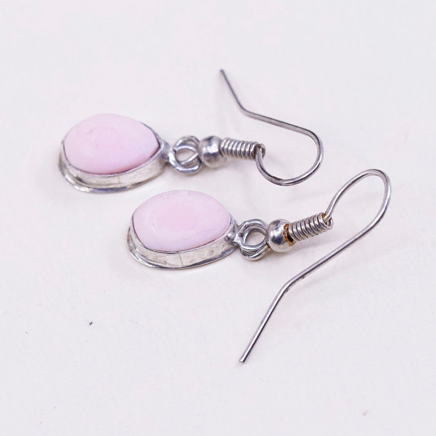 vtg sterling 925 silver heart drop earrings, 925 teardrop w/ pink mop