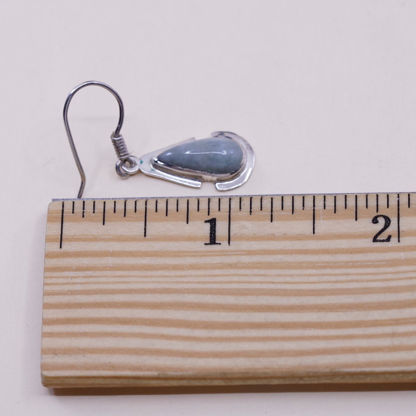 Vintage sterling 925 silver handmade earrings with teardrop jade